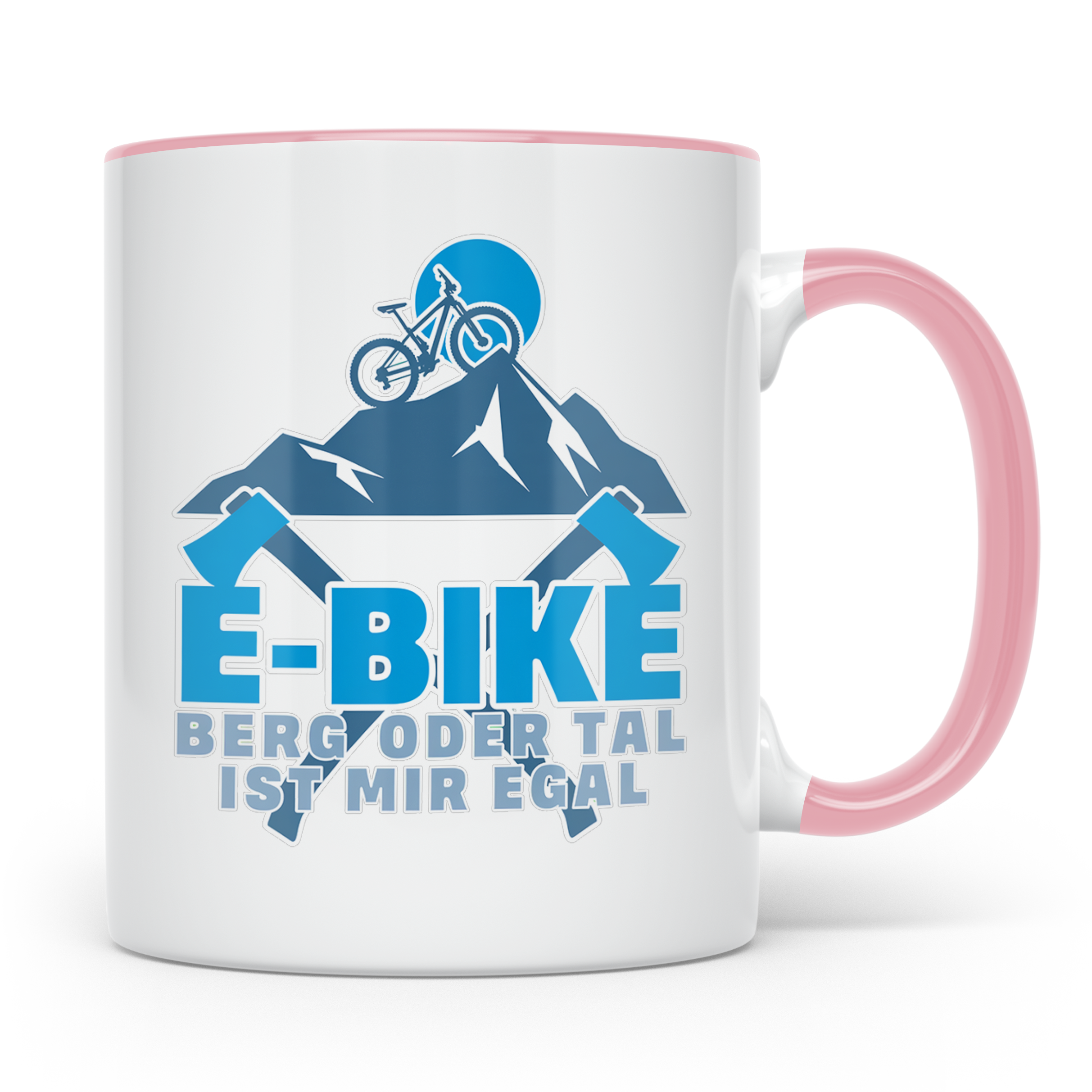 E-Bike Tasse Berg oder Tal ist mir egal, Lustiges MTB Mounta – Rosa [farbe:rosa]