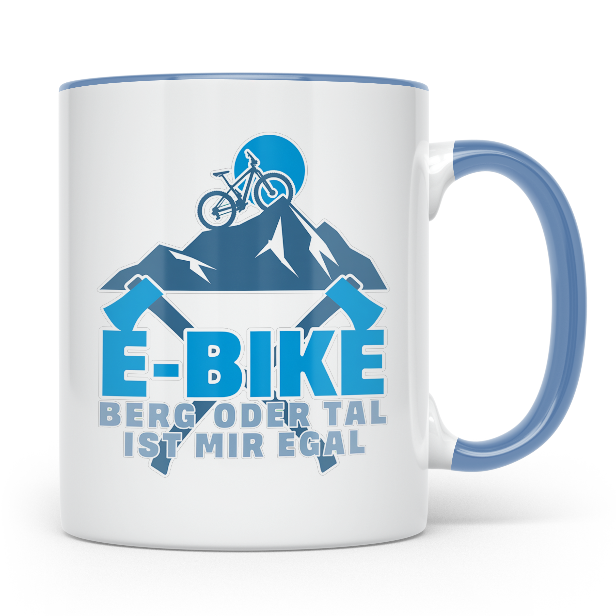 E-Bike Tasse Berg oder Tal ist mir egal, Lustiges MTB Mounta – Blau [farbe:blau]