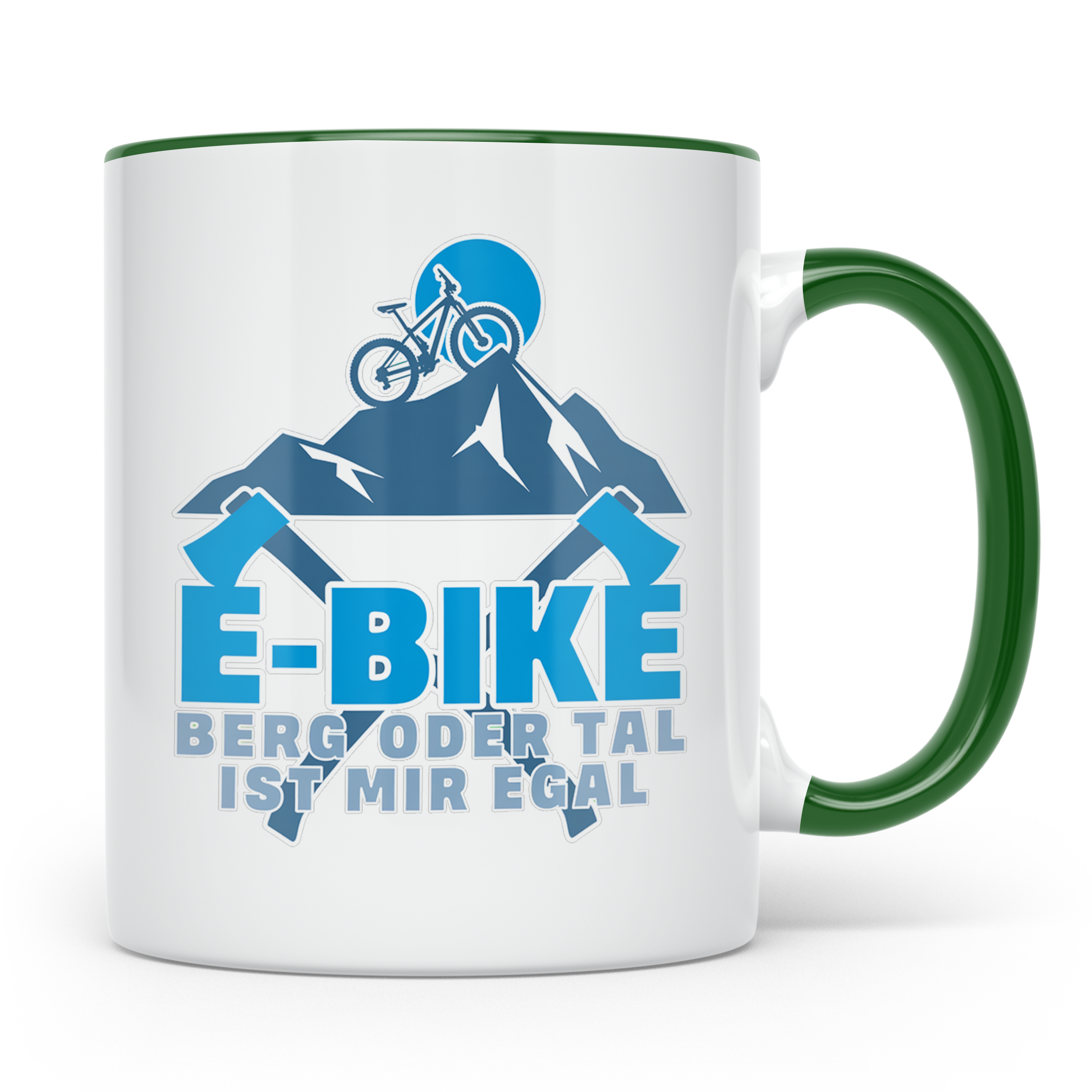 E-Bike Tasse Berg oder Tal ist mir egal, Lustiges MTB Mounta – Grün [farbe:grün]