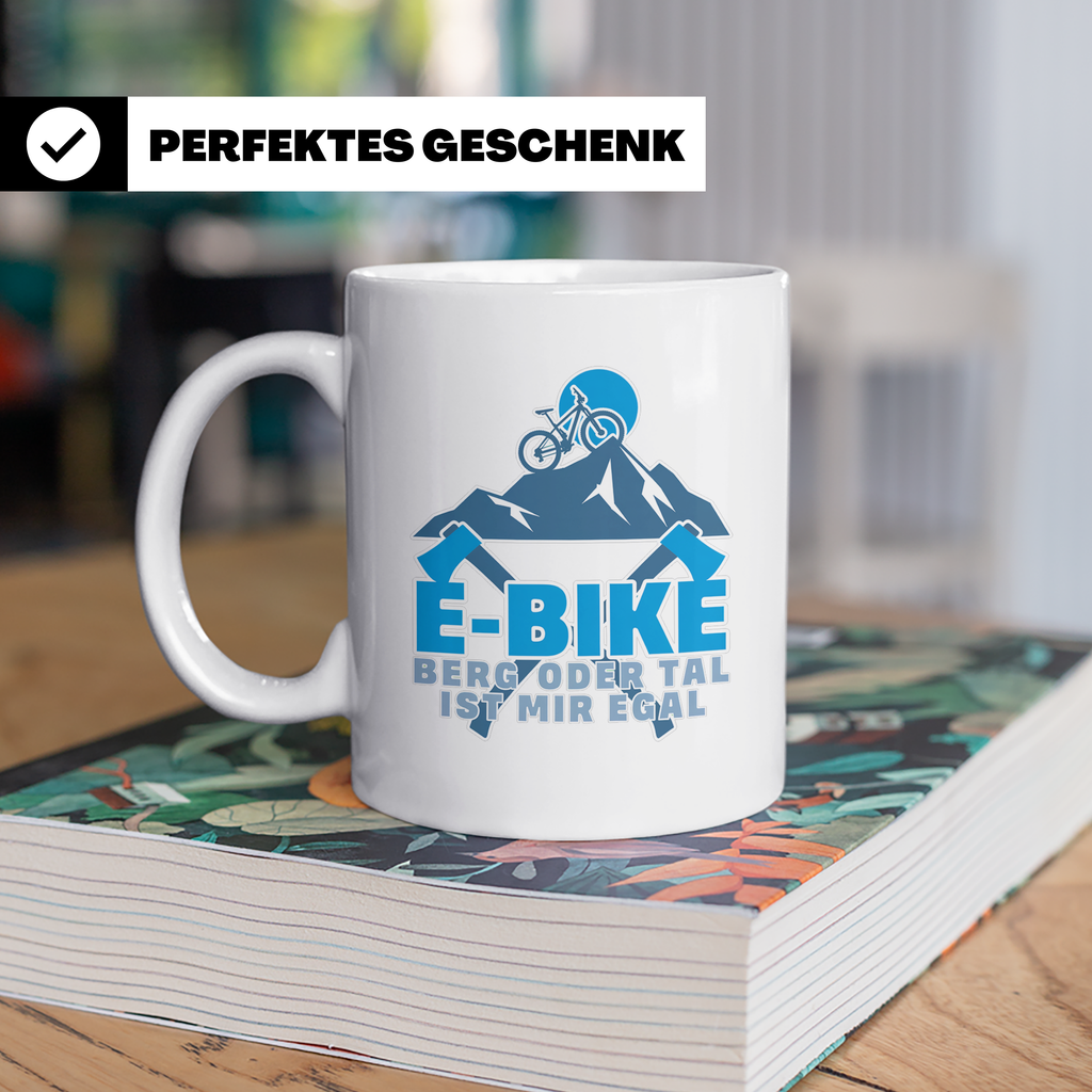 E-Bike Tasse Berg oder Tal ist mir egal, Lustiges MTB Mounta – Weiß [farbe:weiß]