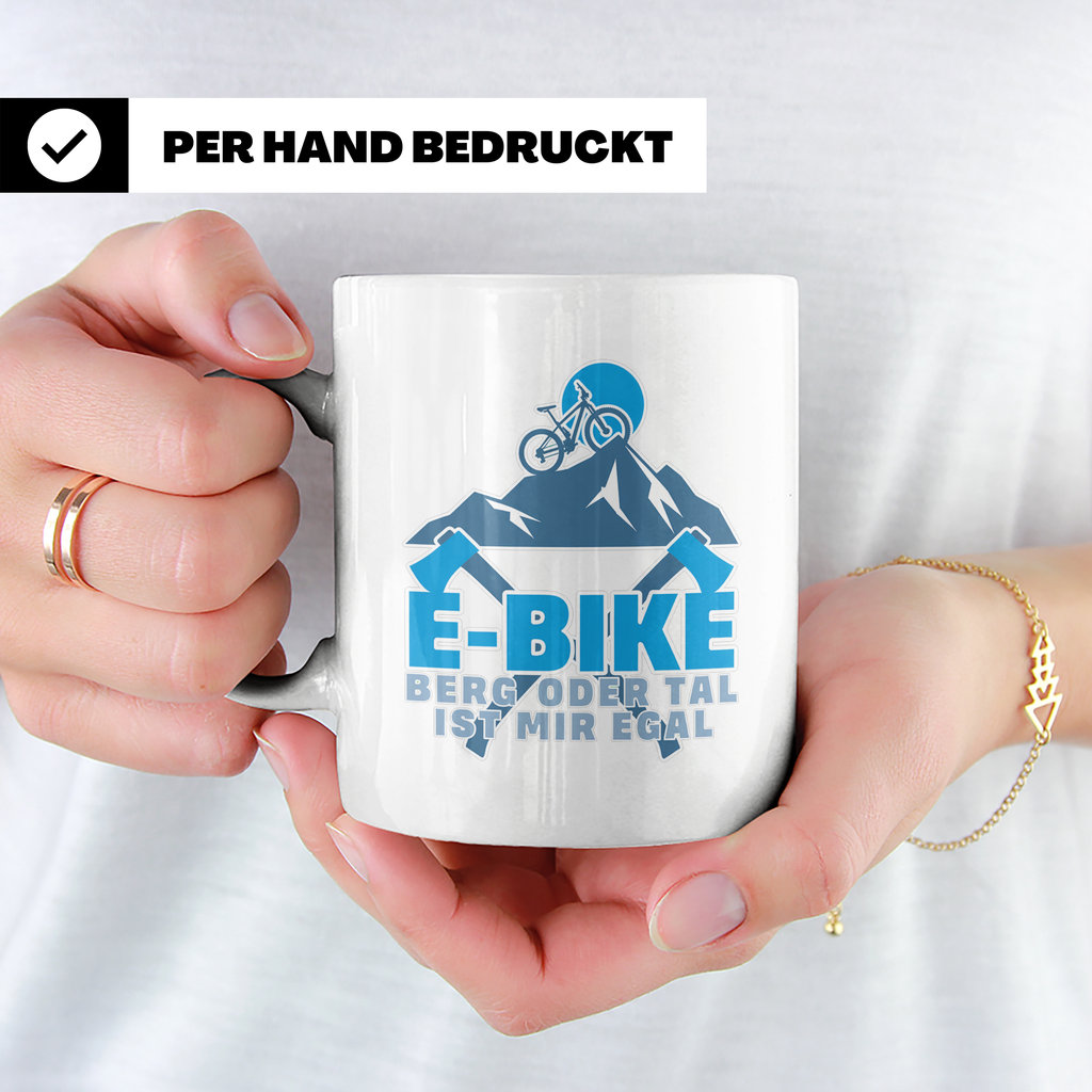 E-Bike Tasse Berg oder Tal ist mir egal, Lustiges MTB Mounta – Weiß [farbe:weiß]