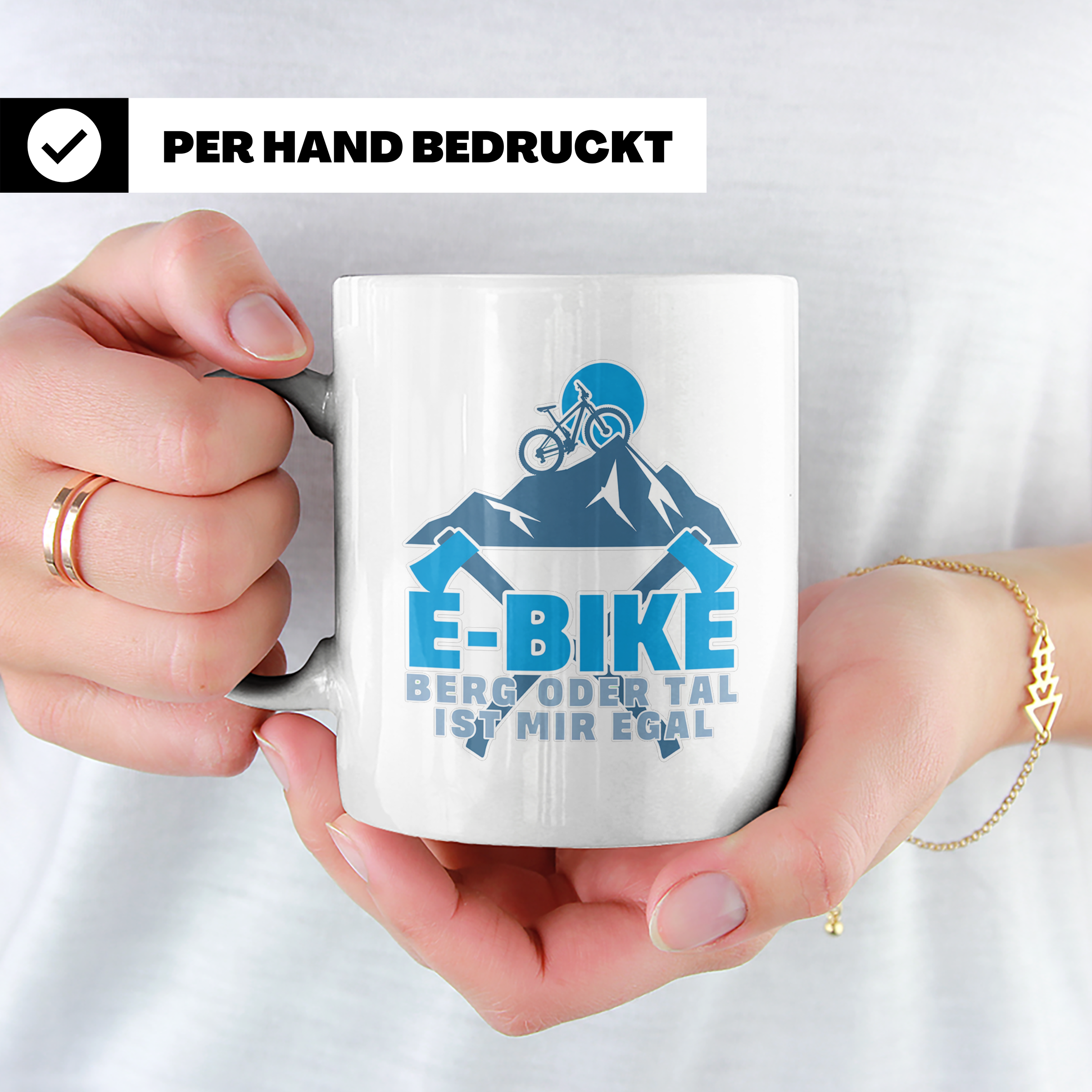 E-Bike Tasse Berg oder Tal ist mir egal, Lustiges MTB Mounta – Weiß [farbe:weiß]