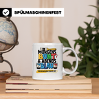 Maler Tasse mit Spruch Morgens Bunt Abends Blau, Geschenk fü – Weiß [farbe:weiß]