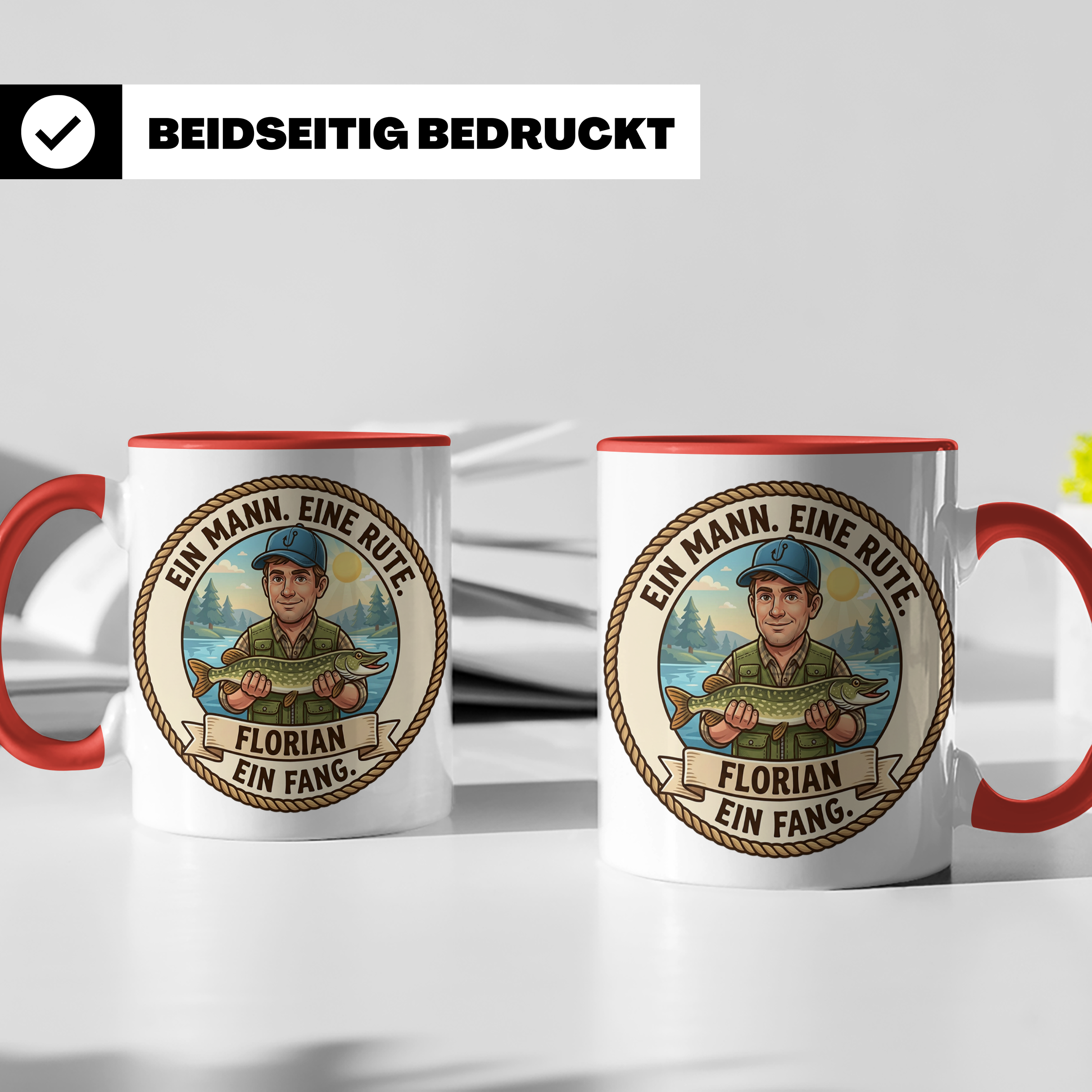 Geschenk Angler personalisiert mit Namen Kaffeetasse Fischen Hobby individuell