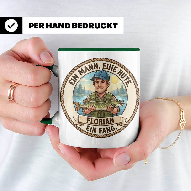 Kaffeetasse Angler mit Namen und Foto personalisiert Geschenk Angeln Fischen