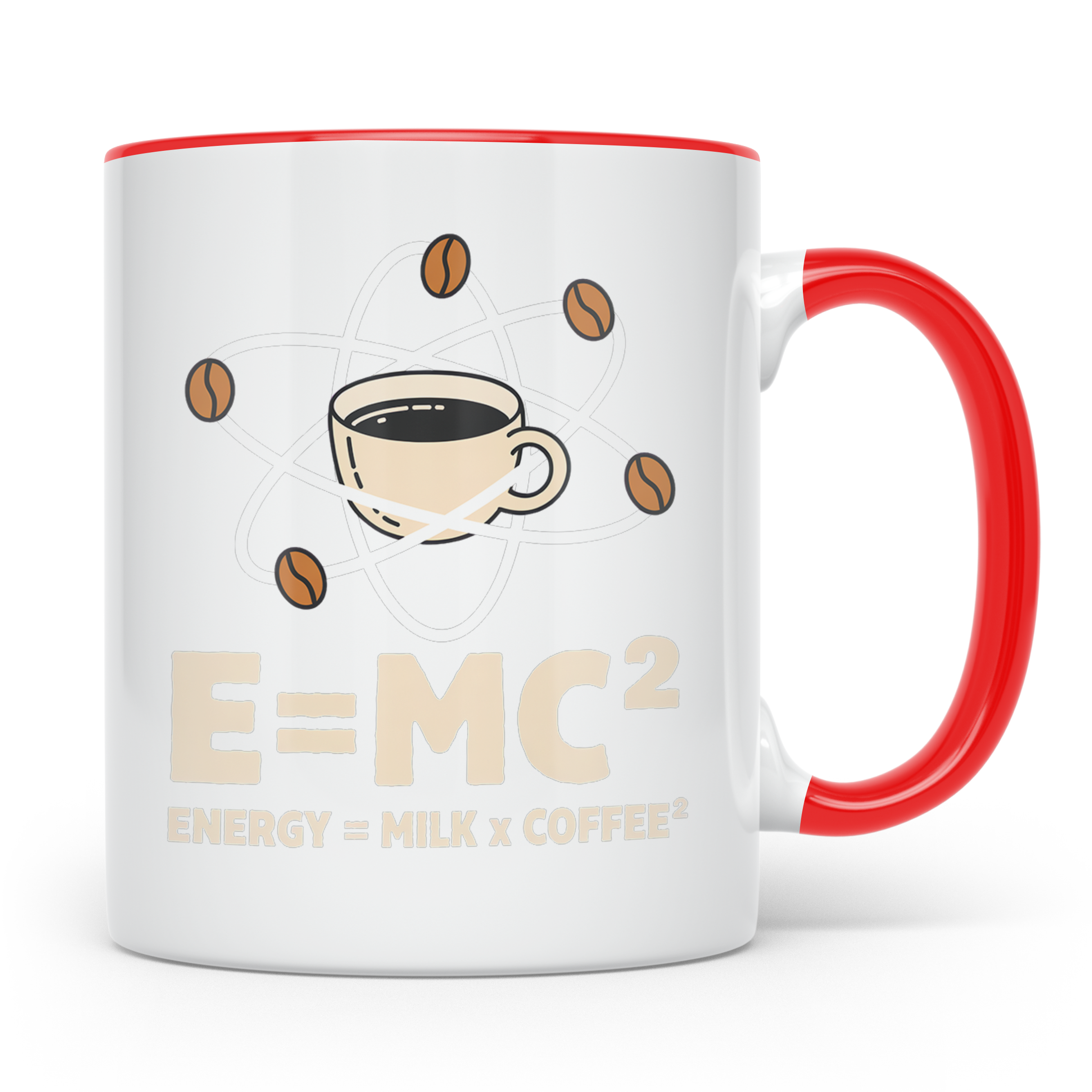Kaffee Tasse E=MC² Energy Milk Coffee² Lustiger Spruch für P – Rot [farbe:rot]
