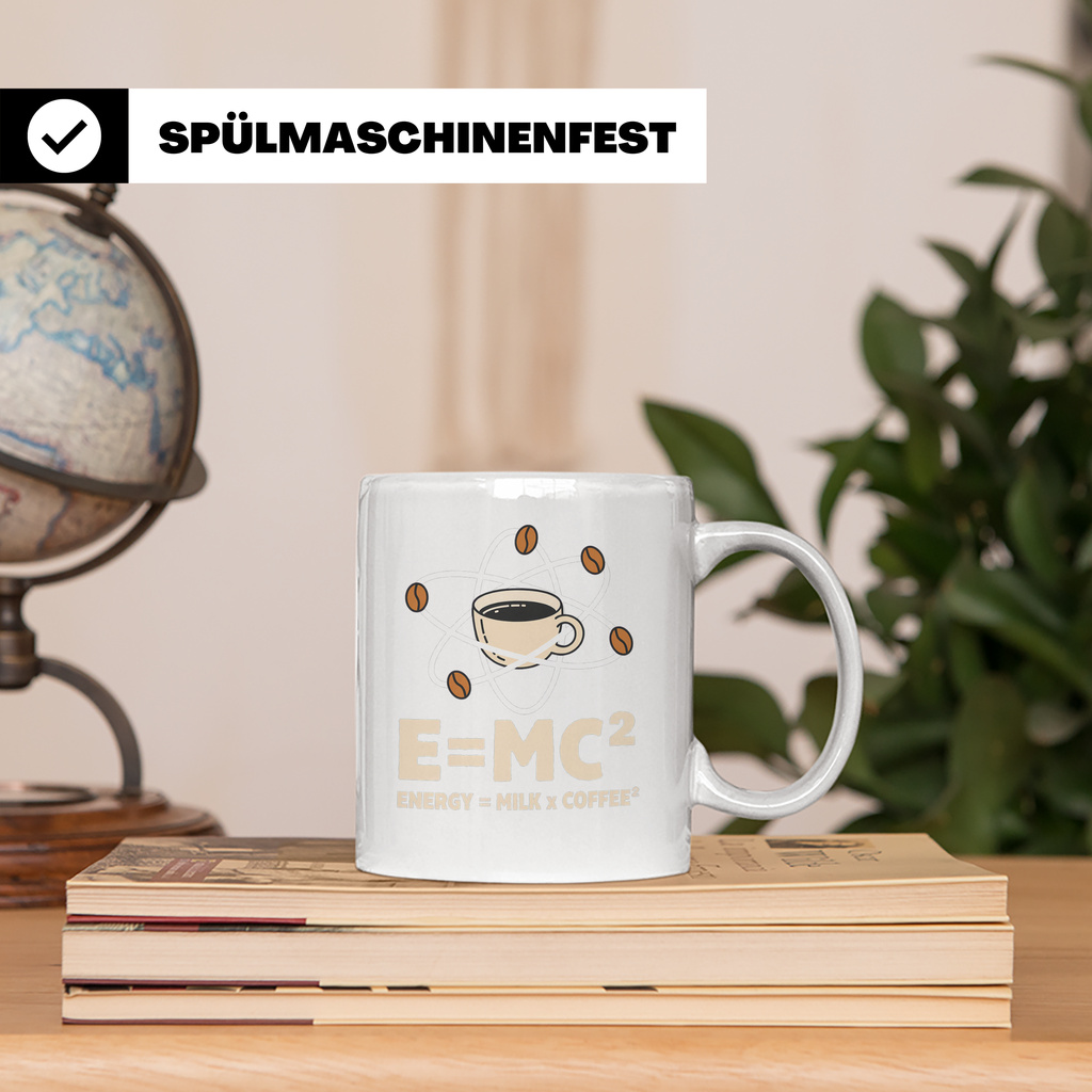 Kaffee Tasse E=MC² Energy Milk Coffee² Lustiger Spruch für P – Weiß [farbe:weiß]