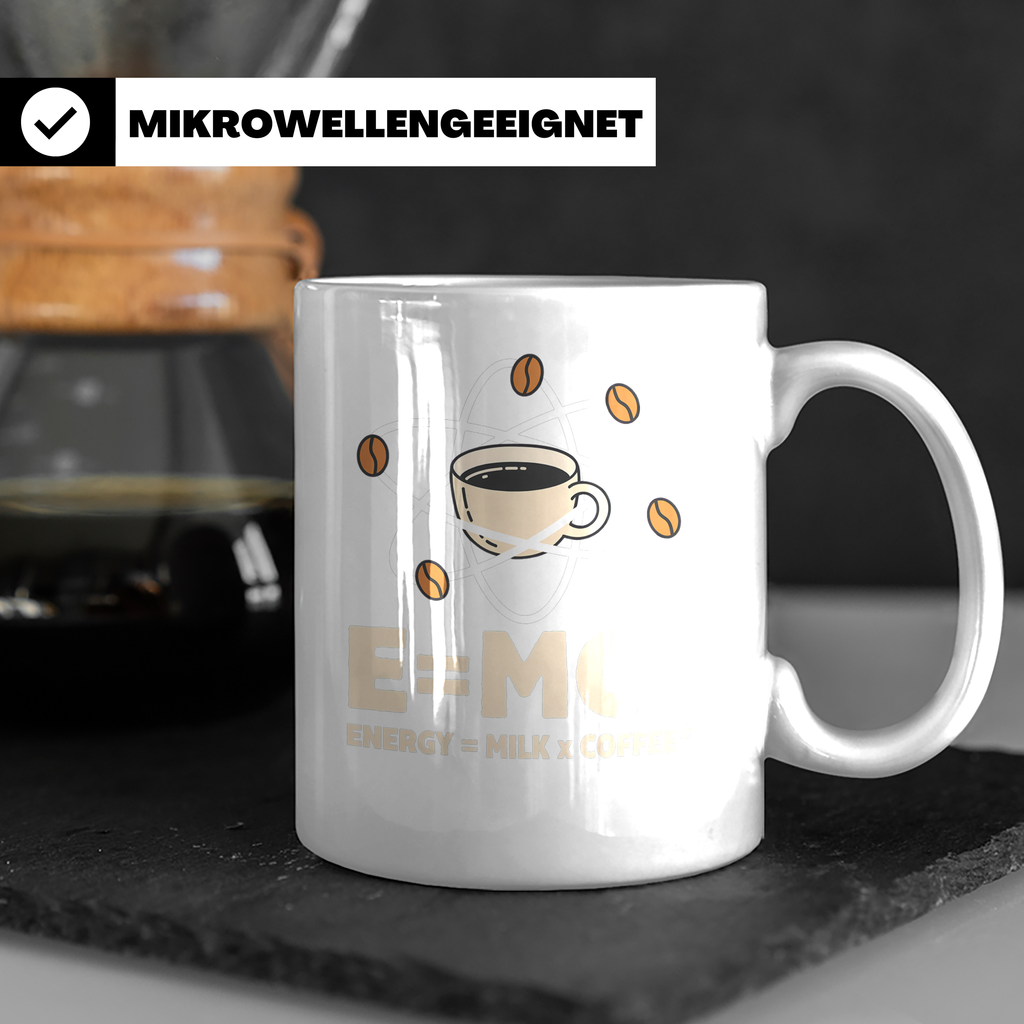 Kaffee Tasse E=MC² Energy Milk Coffee² Lustiger Spruch für P – Weiß [farbe:weiß]