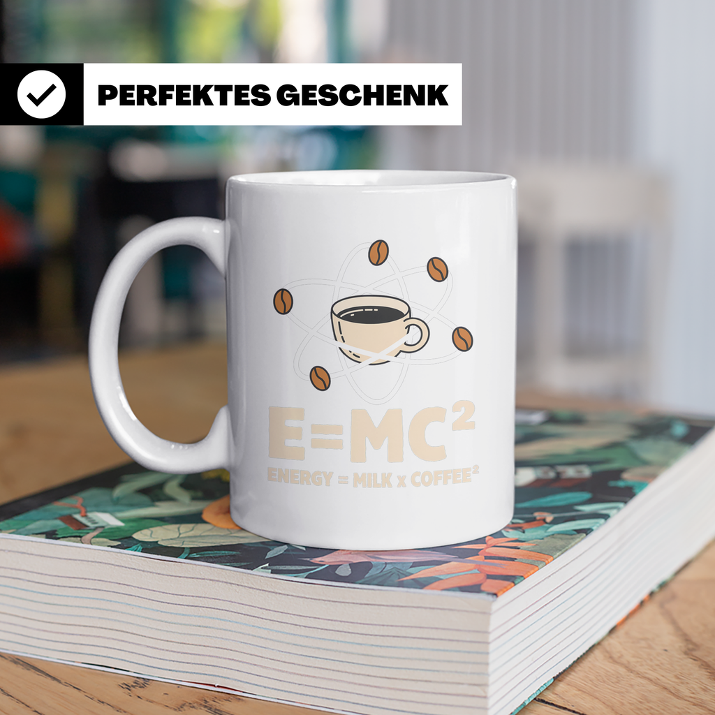 Kaffee Tasse E=MC² Energy Milk Coffee² Lustiger Spruch für P – Weiß [farbe:weiß]