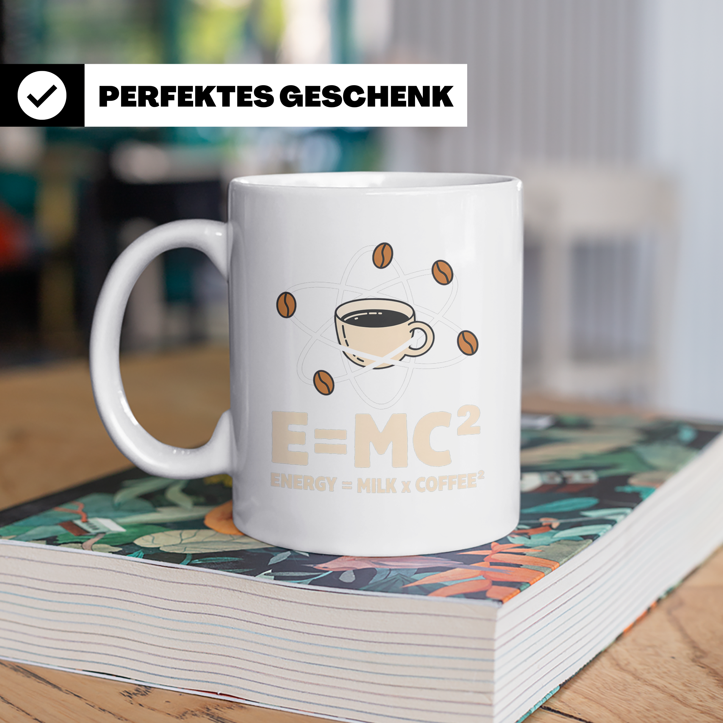 Kaffee Tasse E=MC² Energy Milk Coffee² Lustiger Spruch für P – Weiß [farbe:weiß]