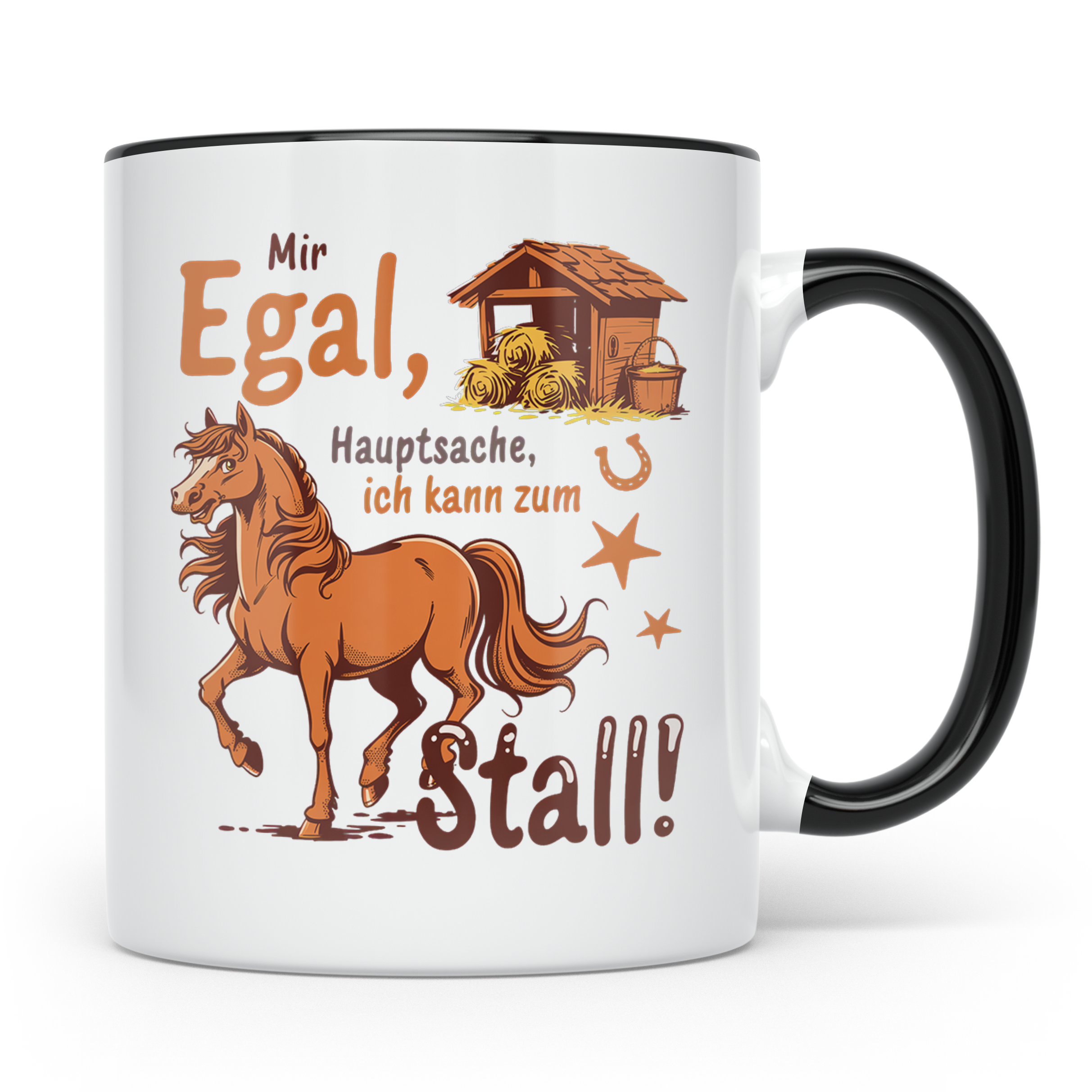 Pferde Tasse Spruch Mir Egal Hauptsache Stall | Geschenk Rei – Schwarz [farbe:schwarz]
