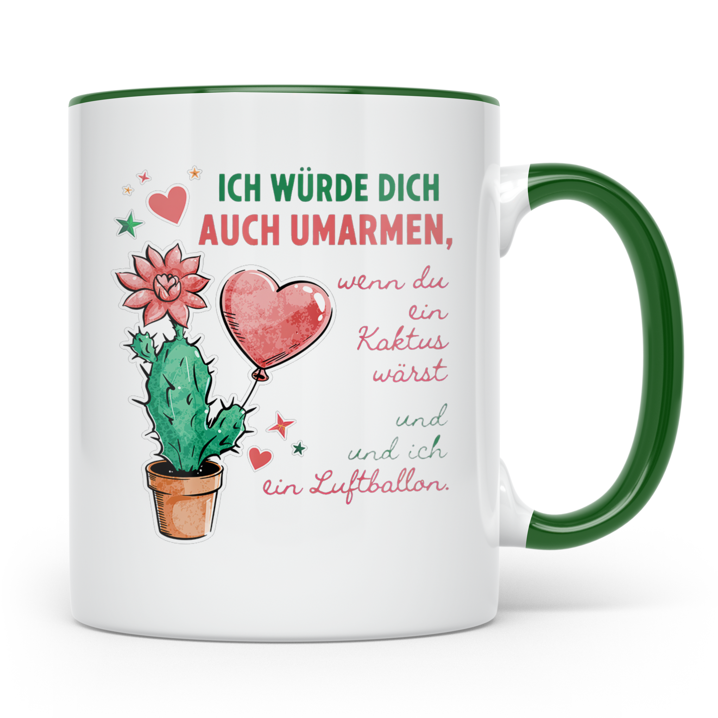 Tasse Liebesbeweis Spruch Kaktus & Luftballon | "Ich würde d – Grün [farbe:grün]