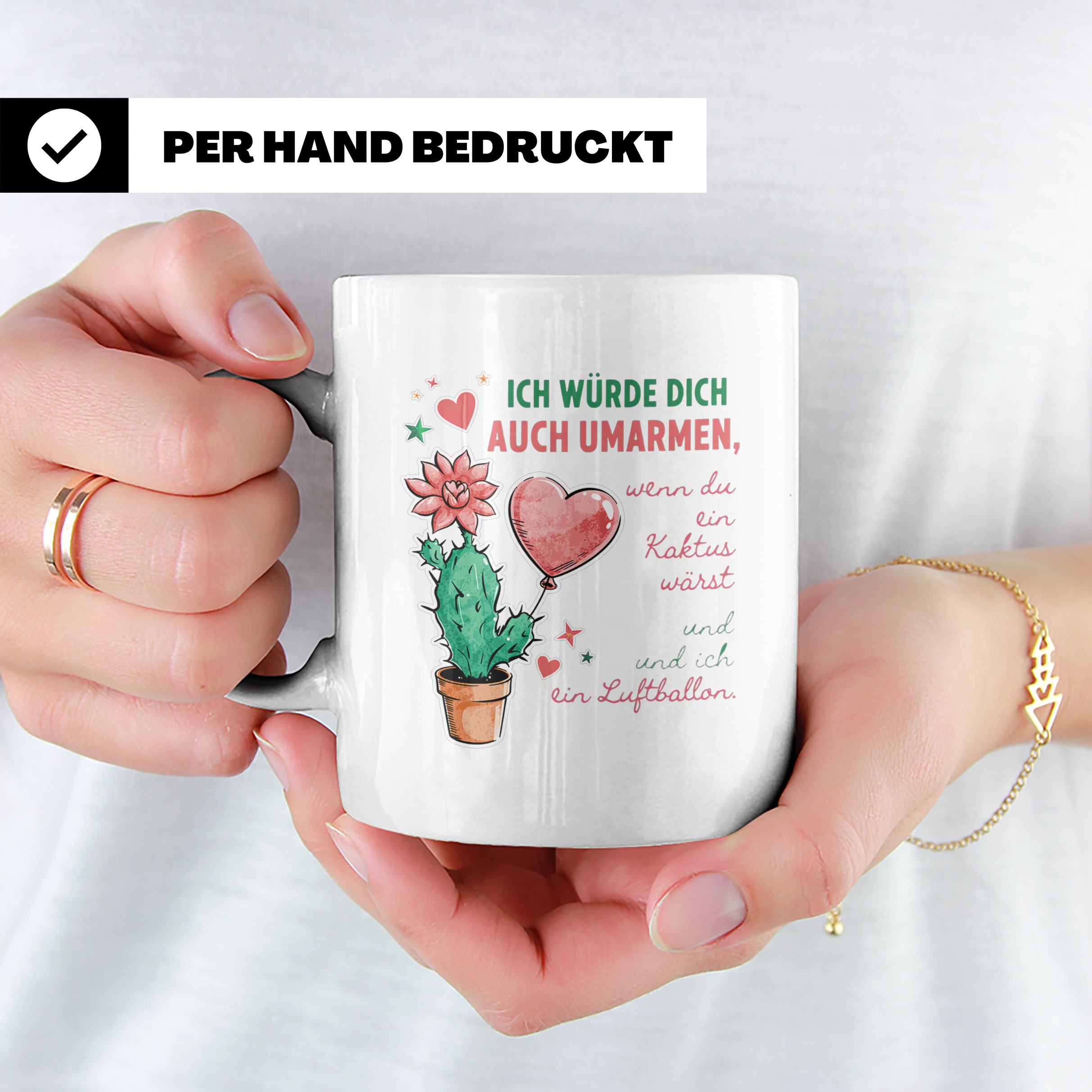 Tasse Liebesbeweis Spruch Kaktus & Luftballon | "Ich würde d – Weiß [farbe:weiß]