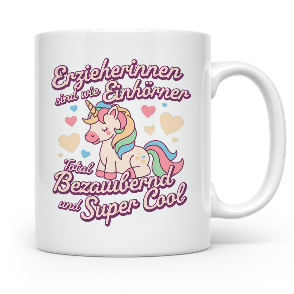 Erzieherin Tasse Einhorn Spruch Geschenkidee Dankeschön für  – Weiß [farbe:weiß]