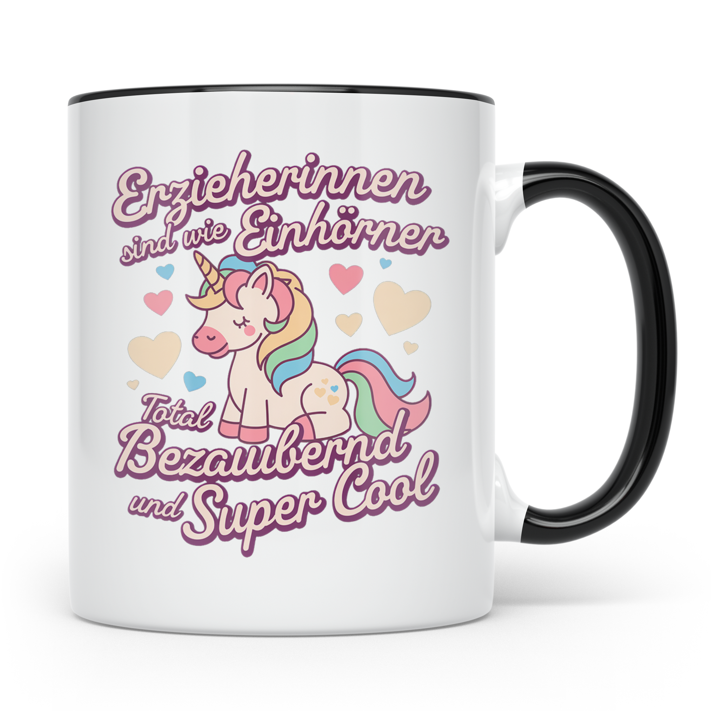Erzieherin Tasse Einhorn Spruch Geschenkidee Dankeschön für  – Schwarz [farbe:schwarz]