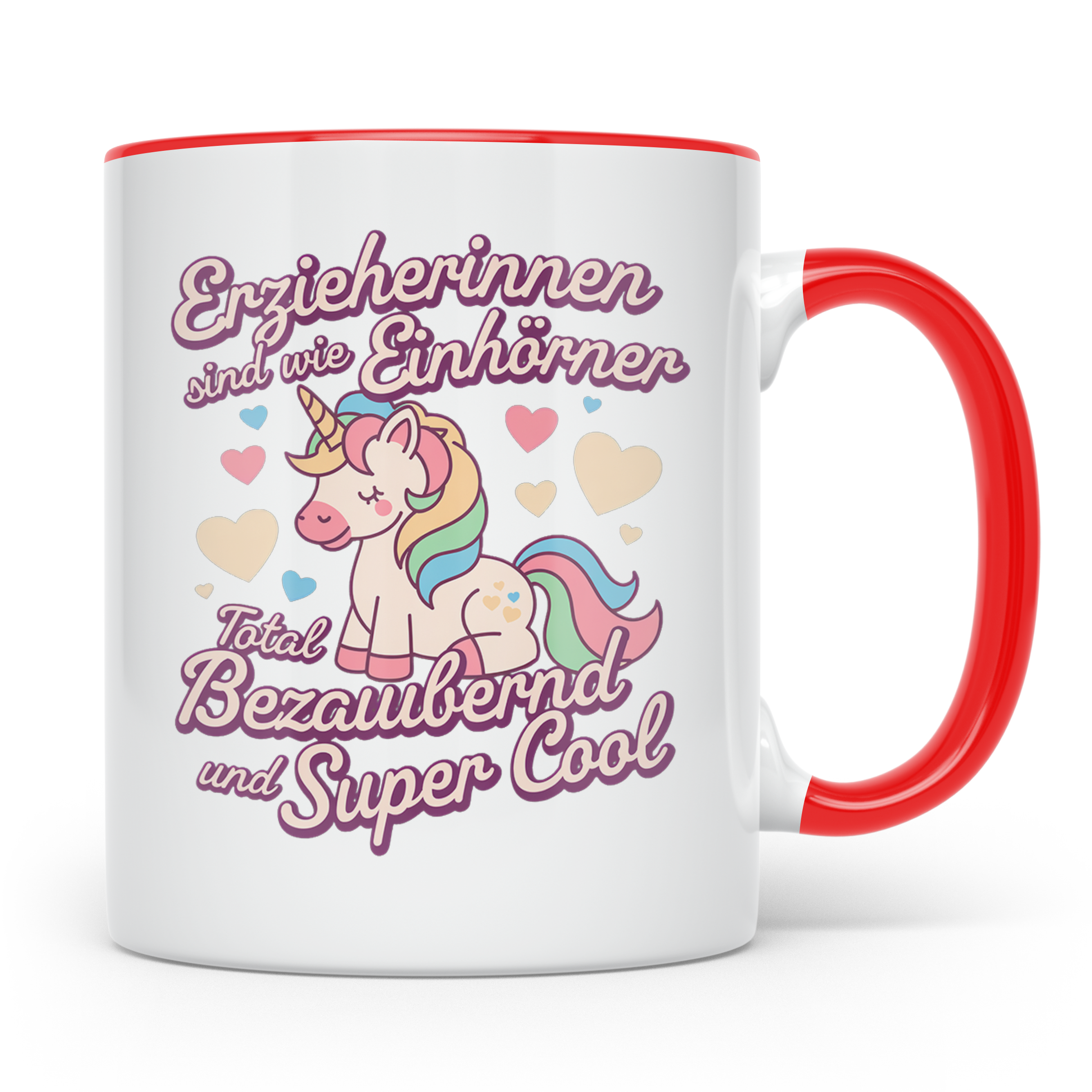 Erzieherin Tasse Einhorn Spruch Geschenkidee Dankeschön für  – Rot [farbe:rot]