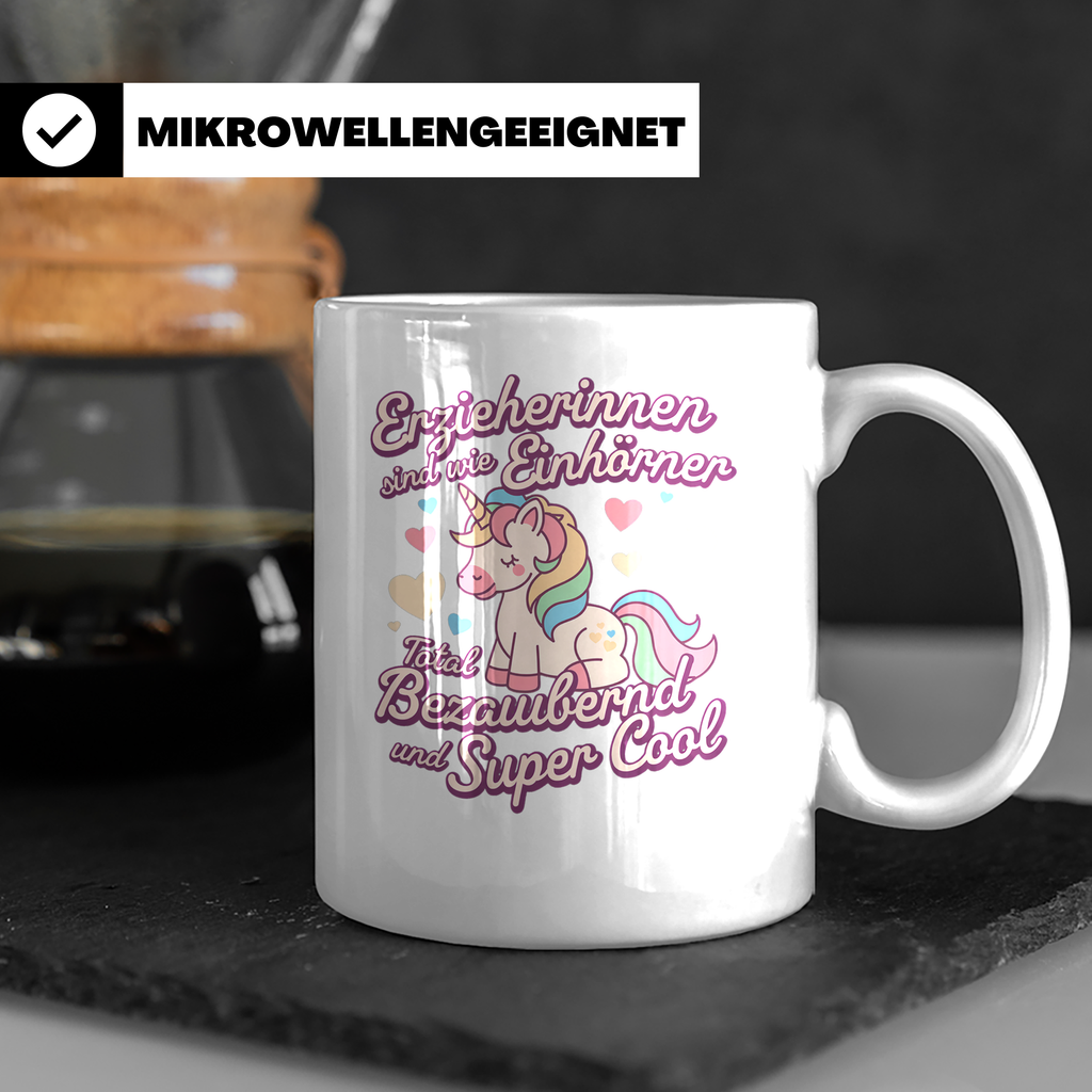 Erzieherin Tasse Einhorn Spruch Geschenkidee Dankeschön für  – Weiß [farbe:weiß]