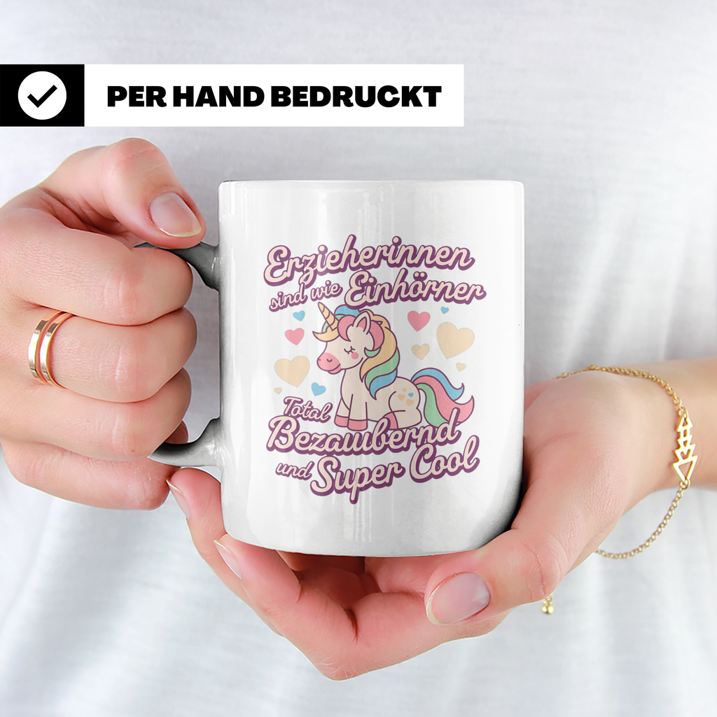 Erzieherin Tasse Einhorn Spruch Geschenkidee Dankeschön für  – Weiß [farbe:weiß]