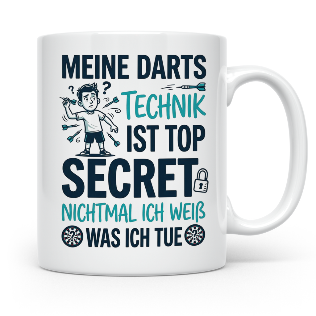 Darts Tasse mit Spruch Meine Technik Top Secret lustig für D – Weiß [farbe:weiß]