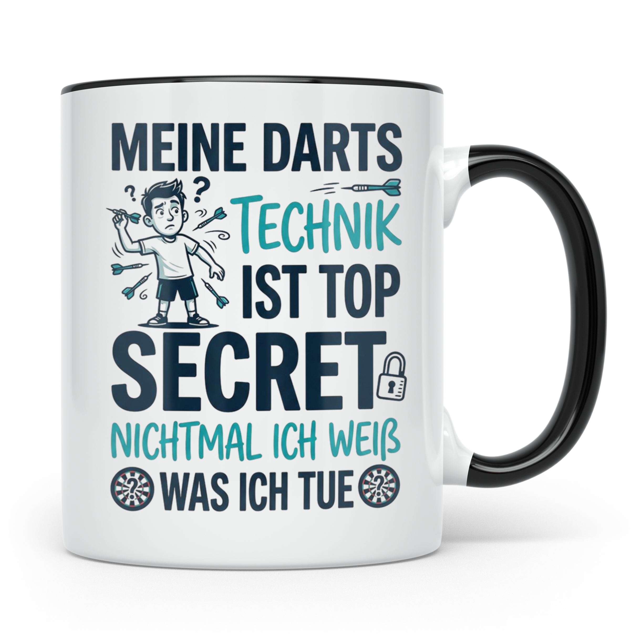 Darts Tasse mit Spruch Meine Technik Top Secret lustig für D – Schwarz [farbe:schwarz]