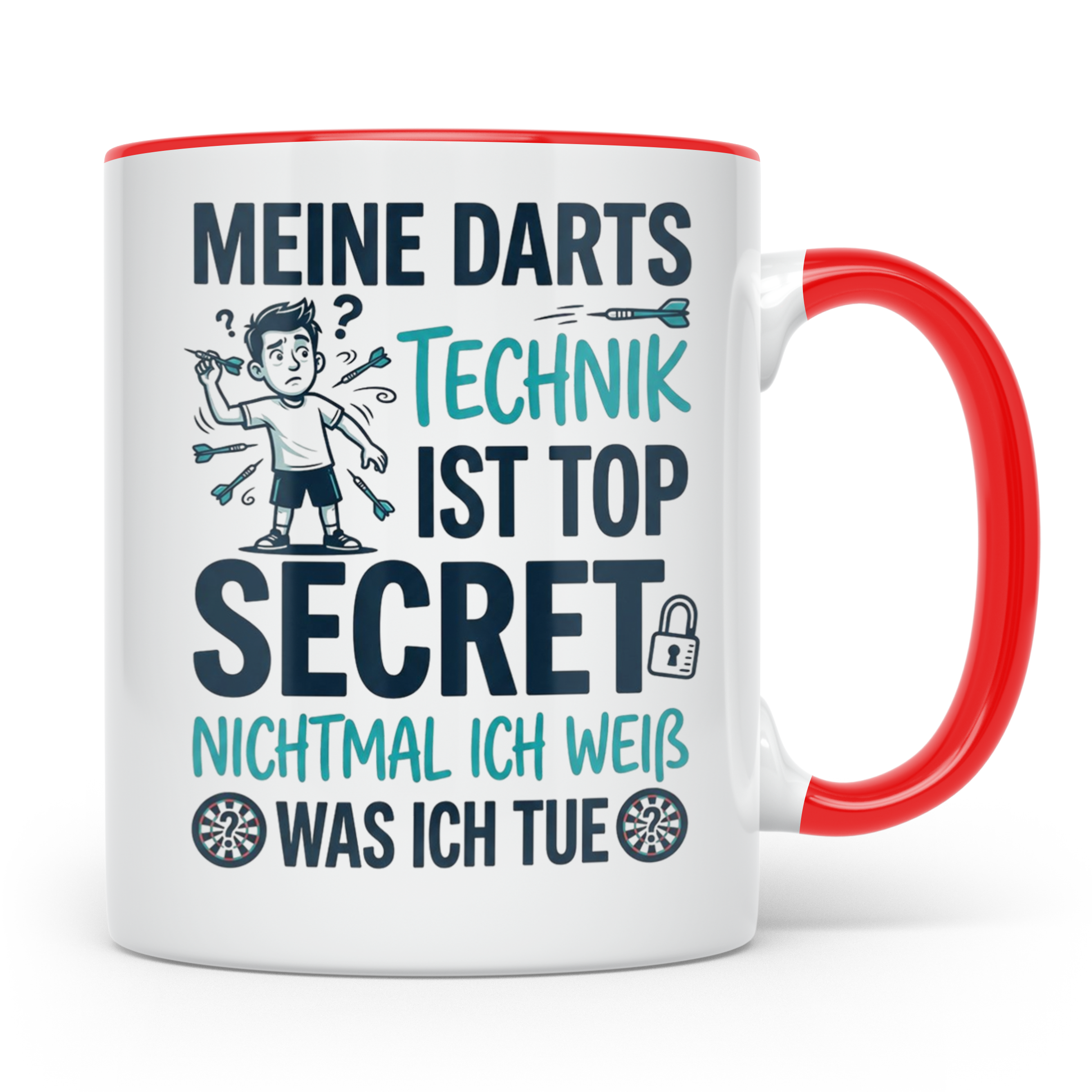 Darts Tasse mit Spruch Meine Technik Top Secret lustig für D – Rot [farbe:rot]