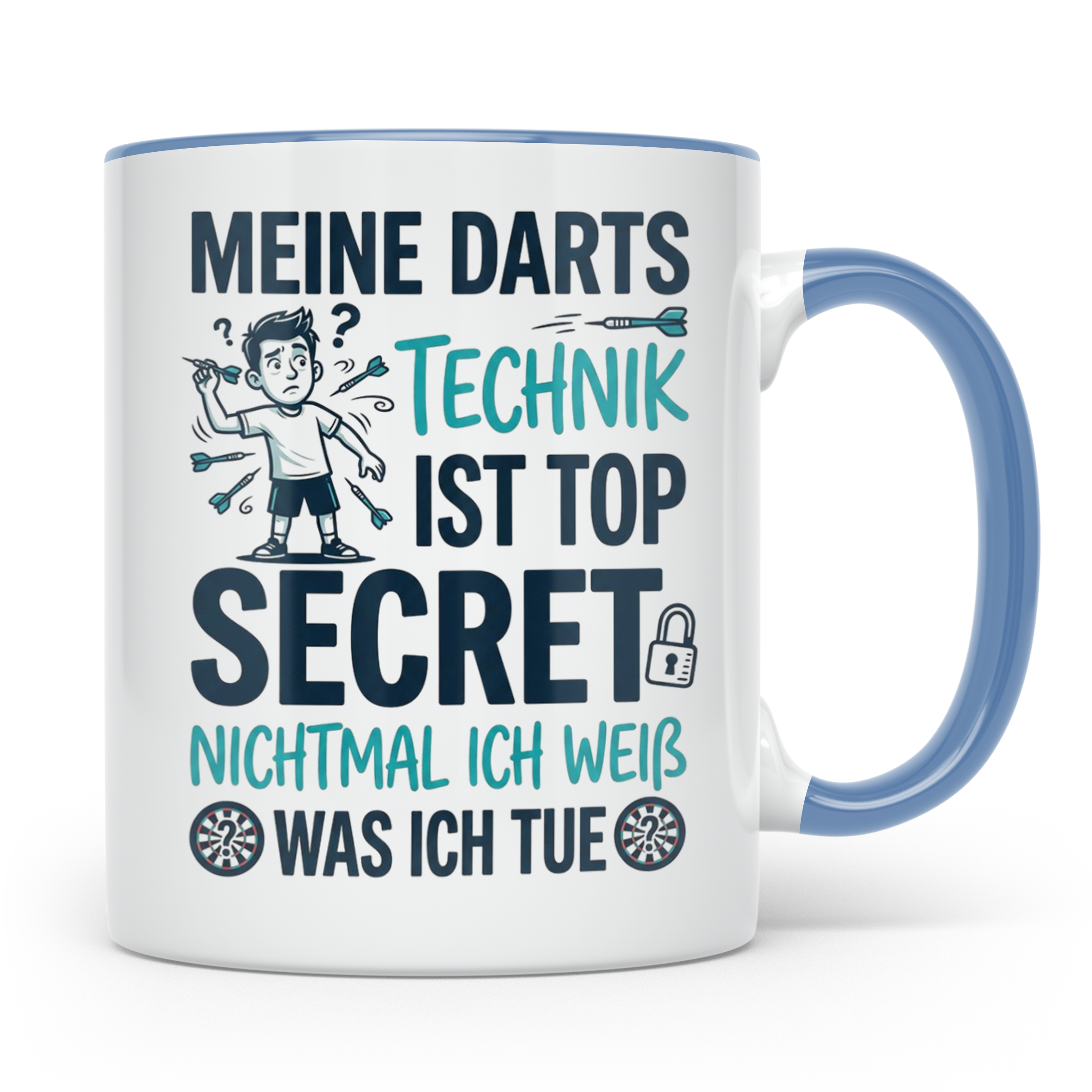 Darts Tasse mit Spruch Meine Technik Top Secret lustig für D – Blau [farbe:blau]