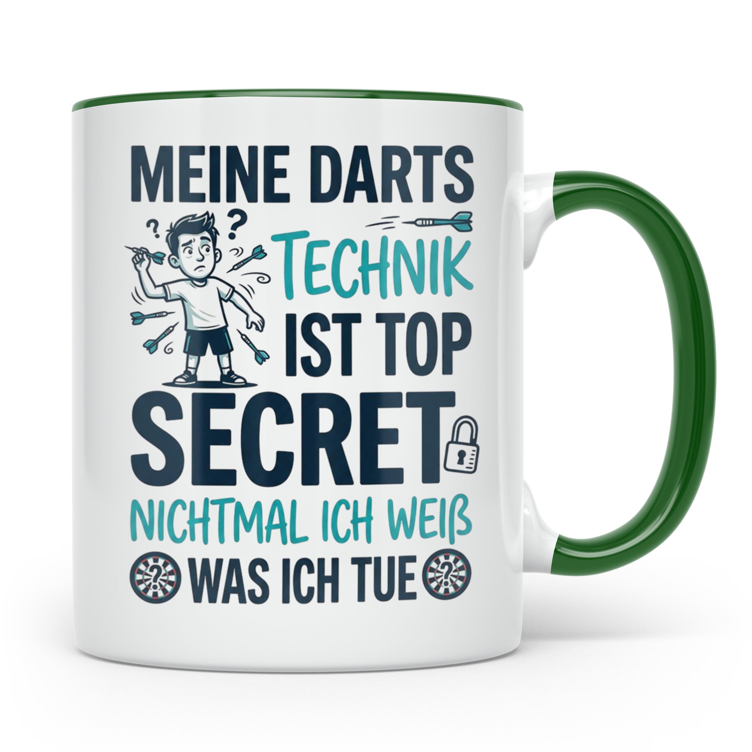 Darts Tasse mit Spruch Meine Technik Top Secret lustig für D – Grün [farbe:grün]