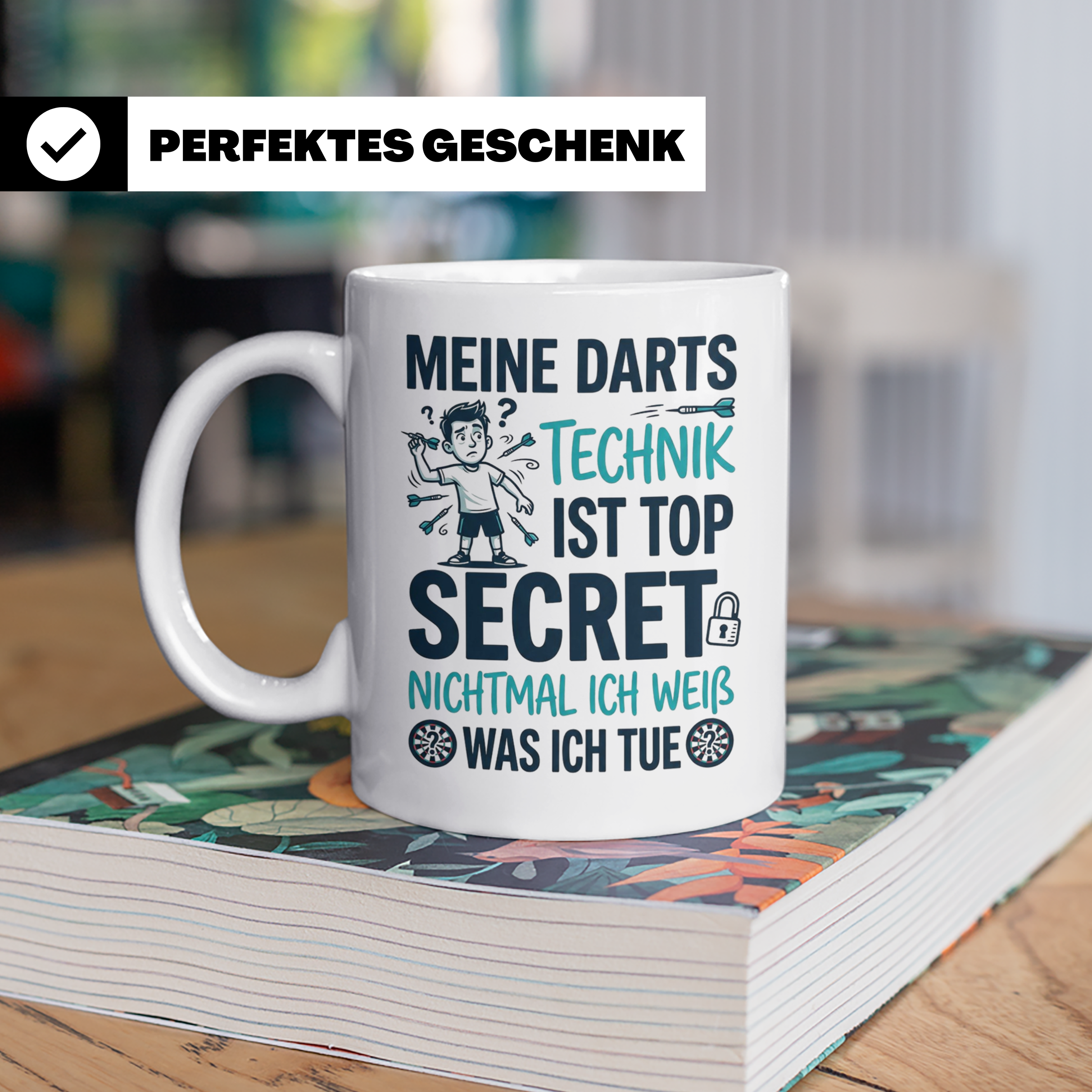 Darts Tasse mit Spruch Meine Technik Top Secret lustig für D – Weiß [farbe:weiß]