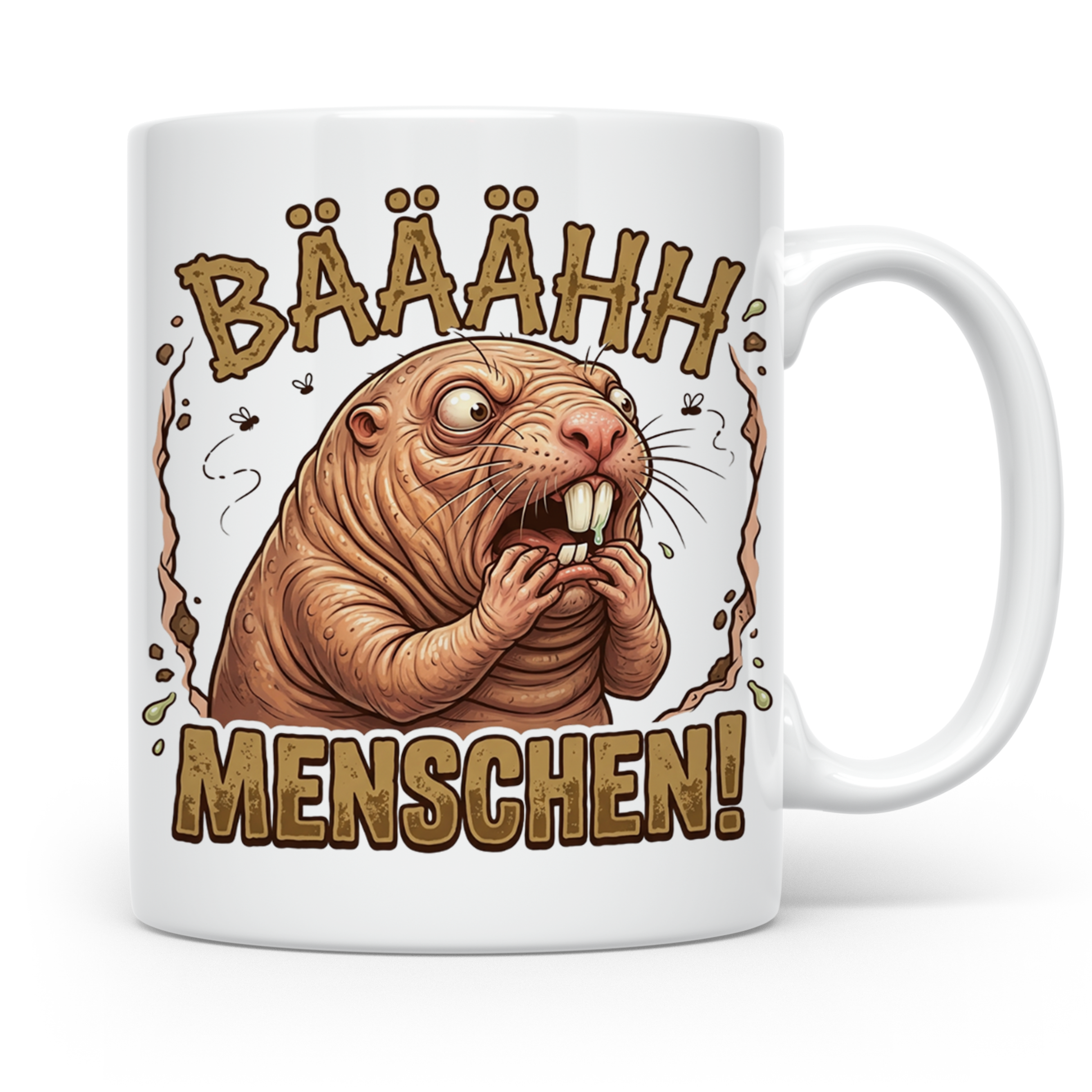 Nacktmull Tasse Bäh Menschen, Lustiger Kaffeebecher für Morg – Weiß [farbe:weiß]