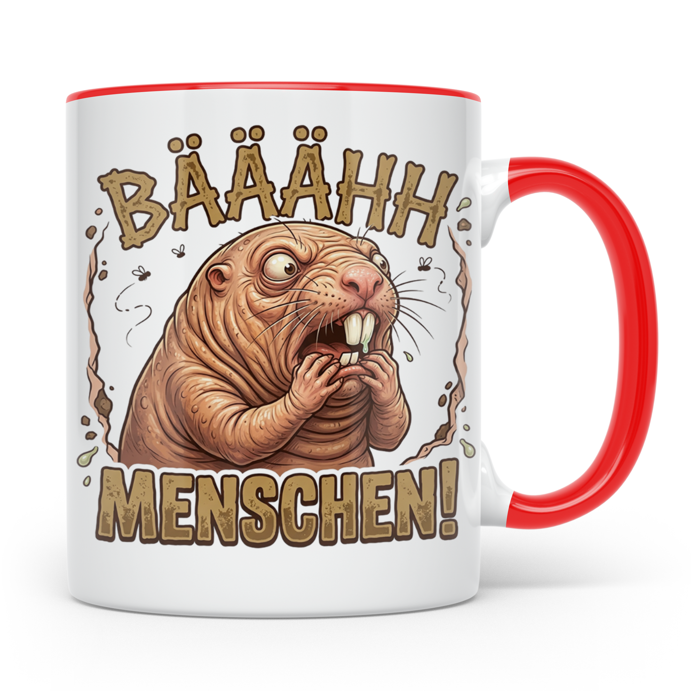 Nacktmull Tasse Bäh Menschen, Lustiger Kaffeebecher für Morg – Rot [farbe:rot]