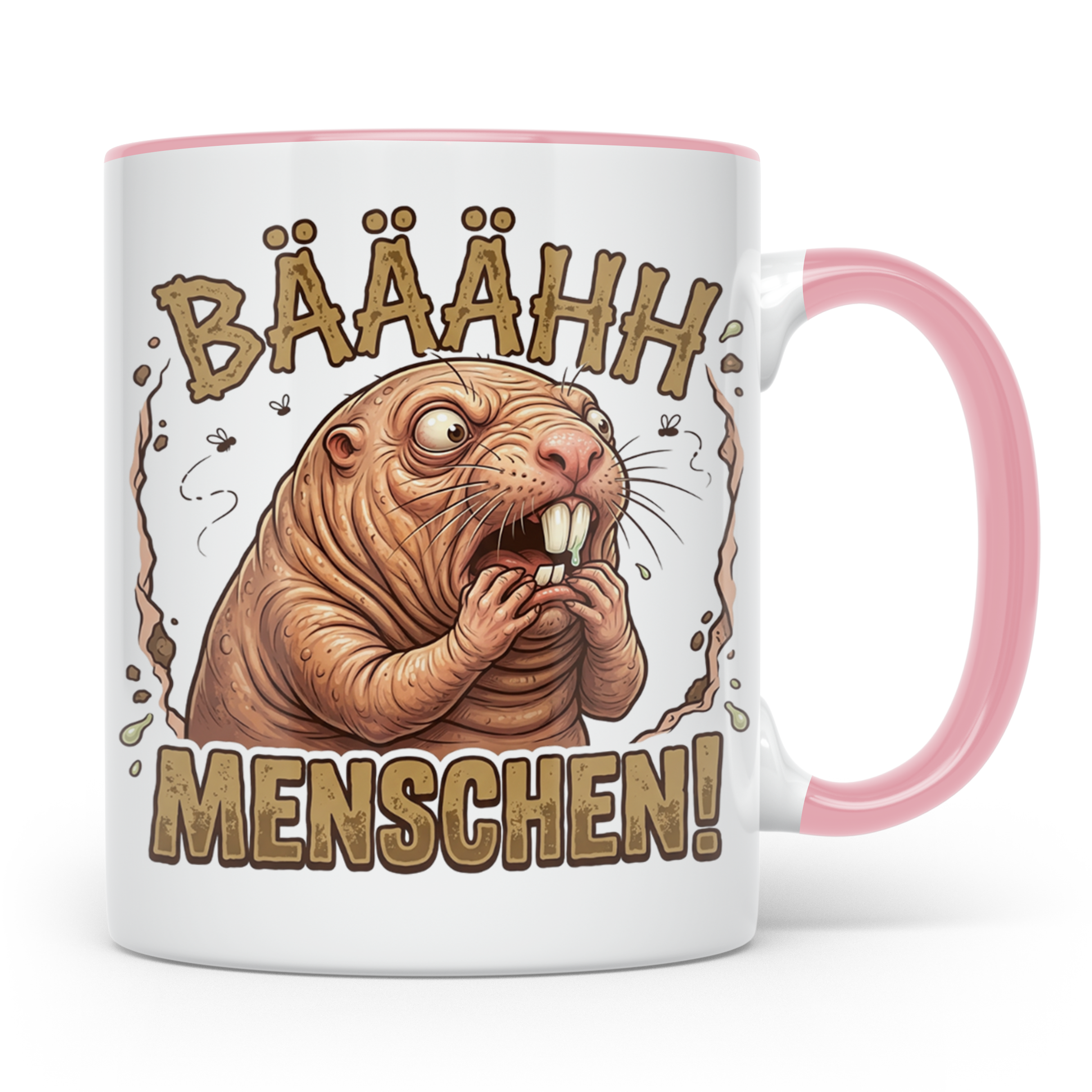 Nacktmull Tasse Bäh Menschen, Lustiger Kaffeebecher für Morg – Rosa [farbe:rosa]