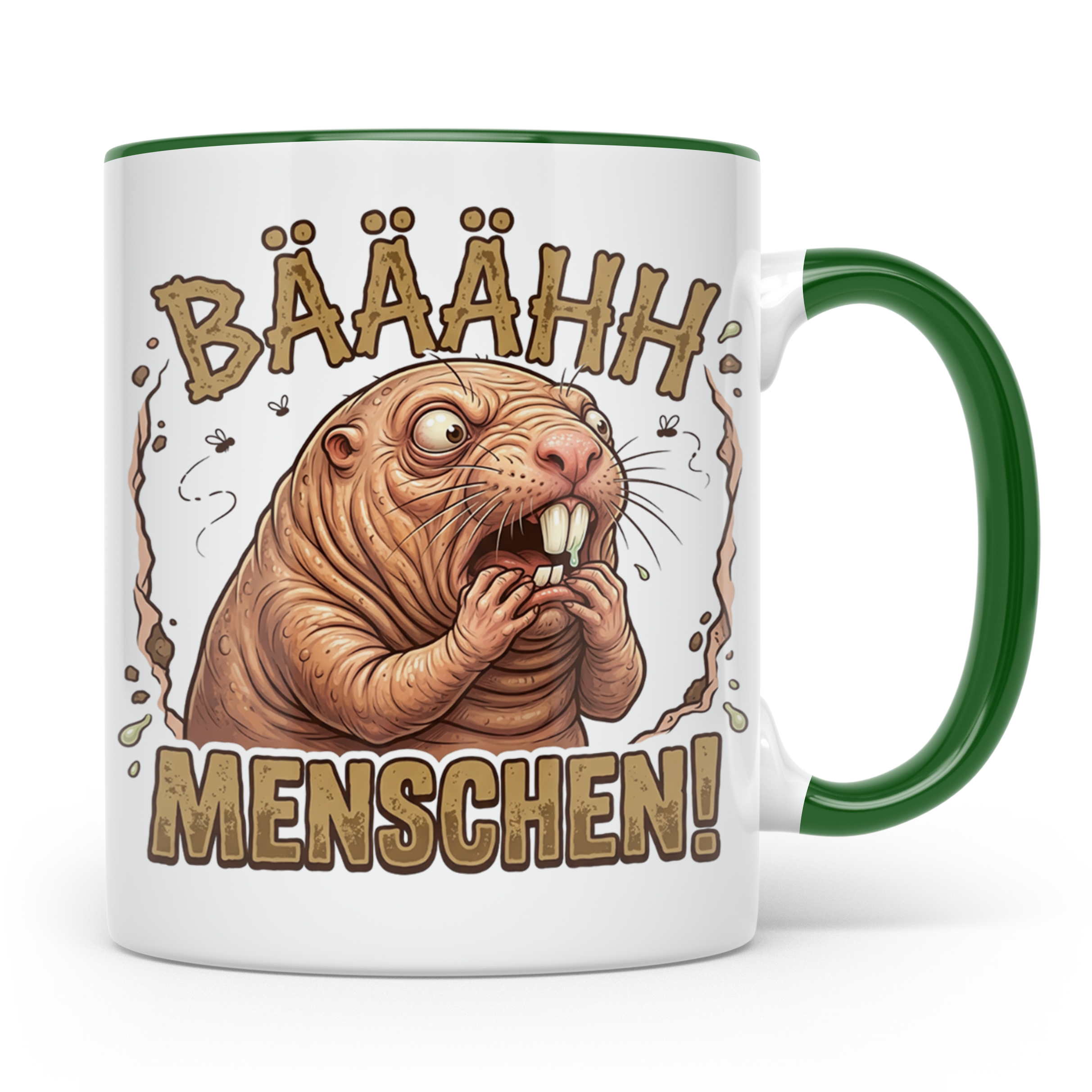 Nacktmull Tasse Bäh Menschen, Lustiger Kaffeebecher für Morg – Grün [farbe:grün]