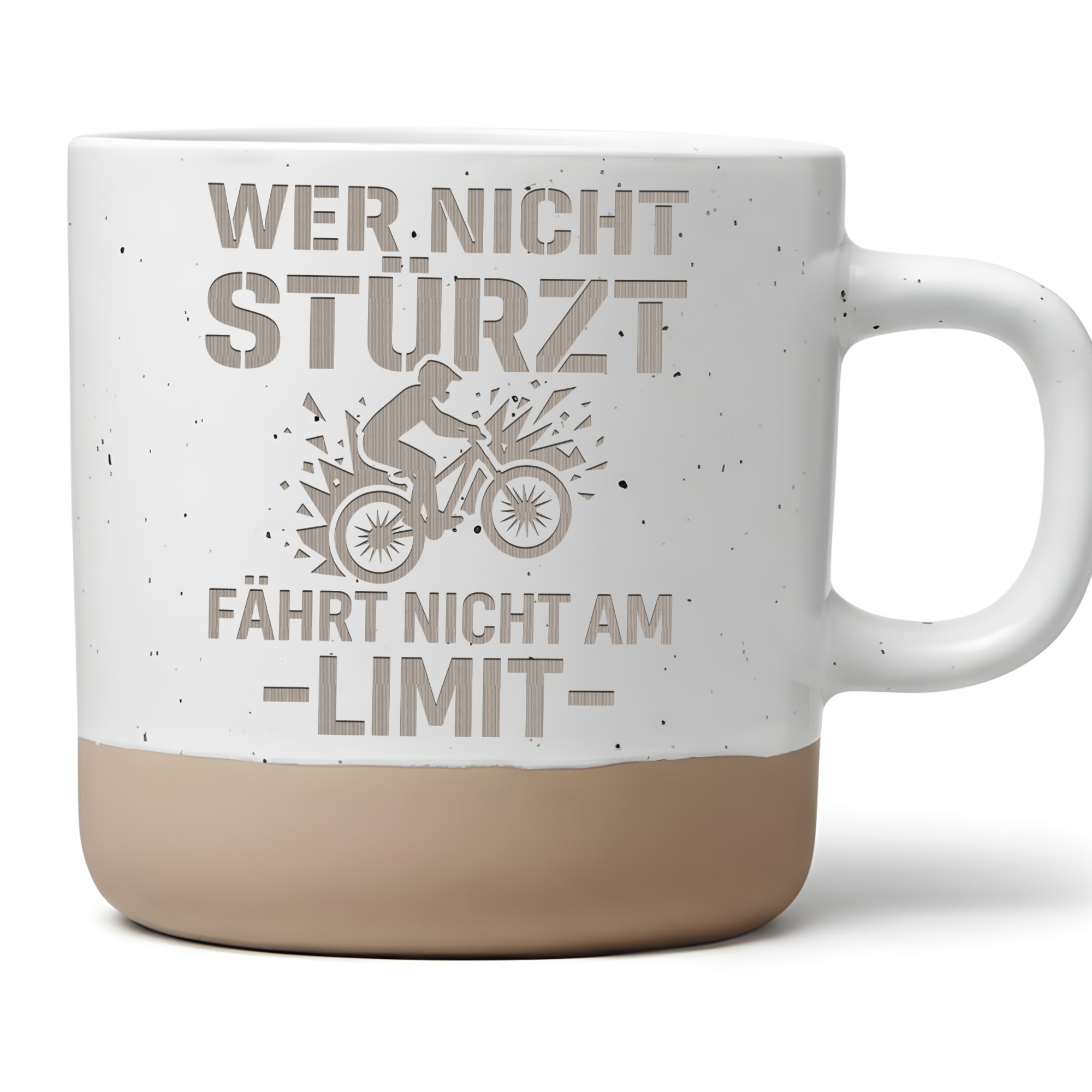 Tasse Mountainbike Wer nicht stürzt, MTB Becher Keramik, Geschenk Moun – Bild 1