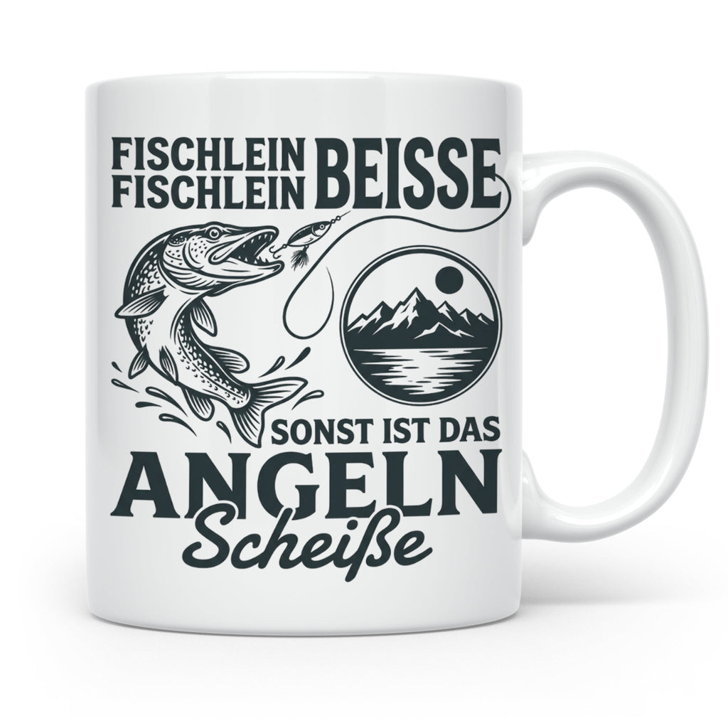 Angler Tasse Hecht Spruch Fischlein Beisse, Lustige Kaffeeta – Weiß [farbe:weiß]
