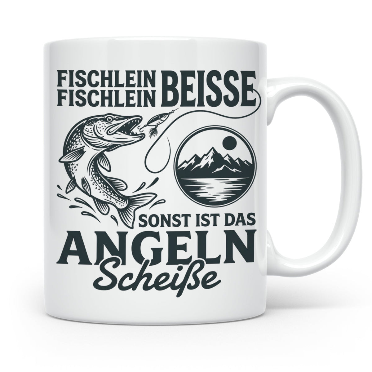 Angler Tasse Hecht Spruch Fischlein Beisse, Lustige Kaffeeta – Weiß [farbe:weiß]