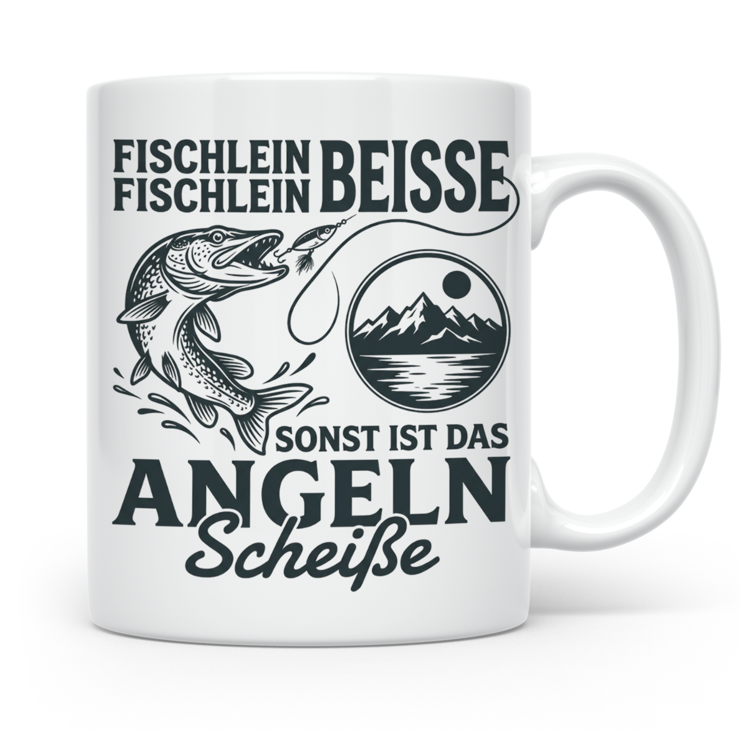 Angler Tasse Hecht Spruch Fischlein Beisse, Lustige Kaffeeta – Weiß [farbe:weiß]