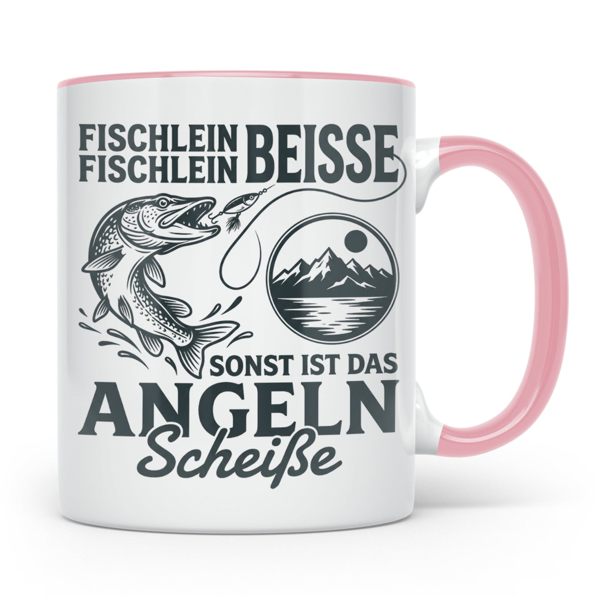Angler Tasse Hecht Spruch Fischlein Beisse, Lustige Kaffeeta – Rosa [farbe:rosa]