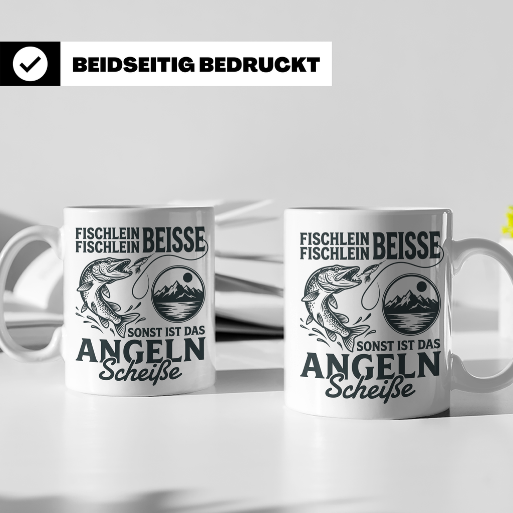 Angler Tasse Hecht Spruch Fischlein Beisse, Lustige Kaffeeta – Weiß [farbe:weiß]