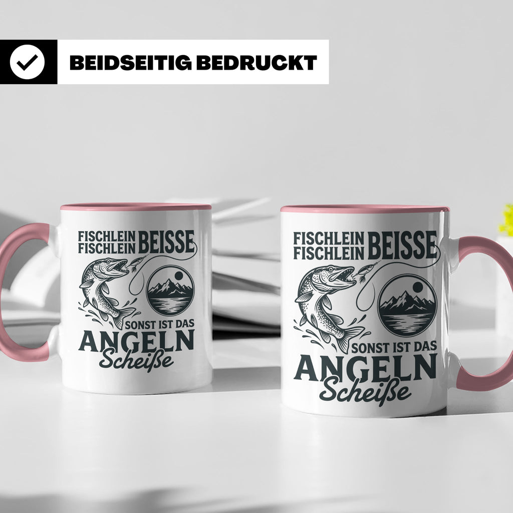 Angler Tasse Hecht Spruch Fischlein Beisse, Lustige Kaffeeta – Rosa [farbe:rosa]