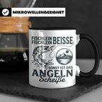 Angler Tasse Hecht Spruch Fischlein Beisse, Lustige Kaffeeta – Schwarz [farbe:schwarz]