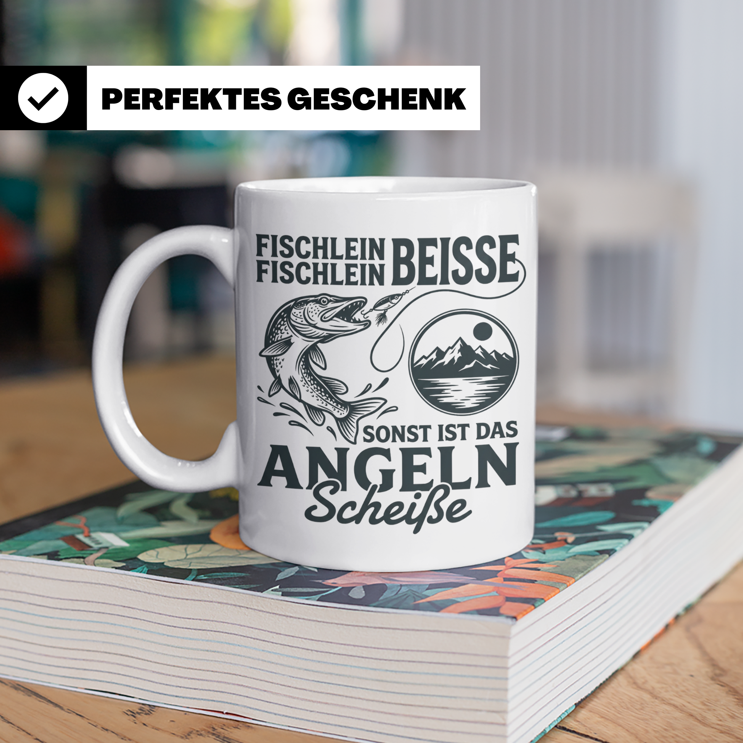 Angler Tasse Hecht Spruch Fischlein Beisse, Lustige Kaffeeta – Weiß [farbe:weiß]