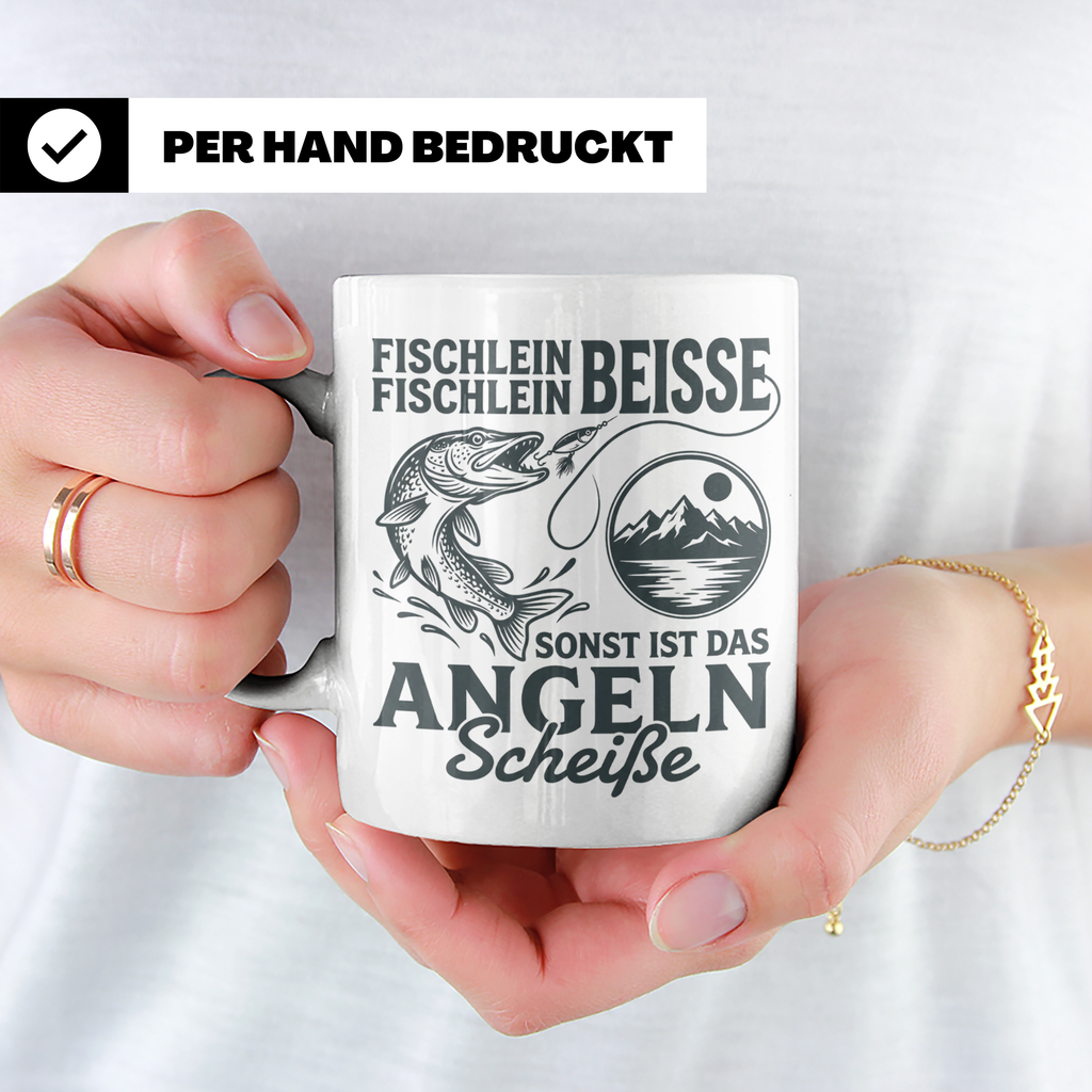 Angler Tasse Hecht Spruch Fischlein Beisse, Lustige Kaffeeta – Weiß [farbe:weiß]