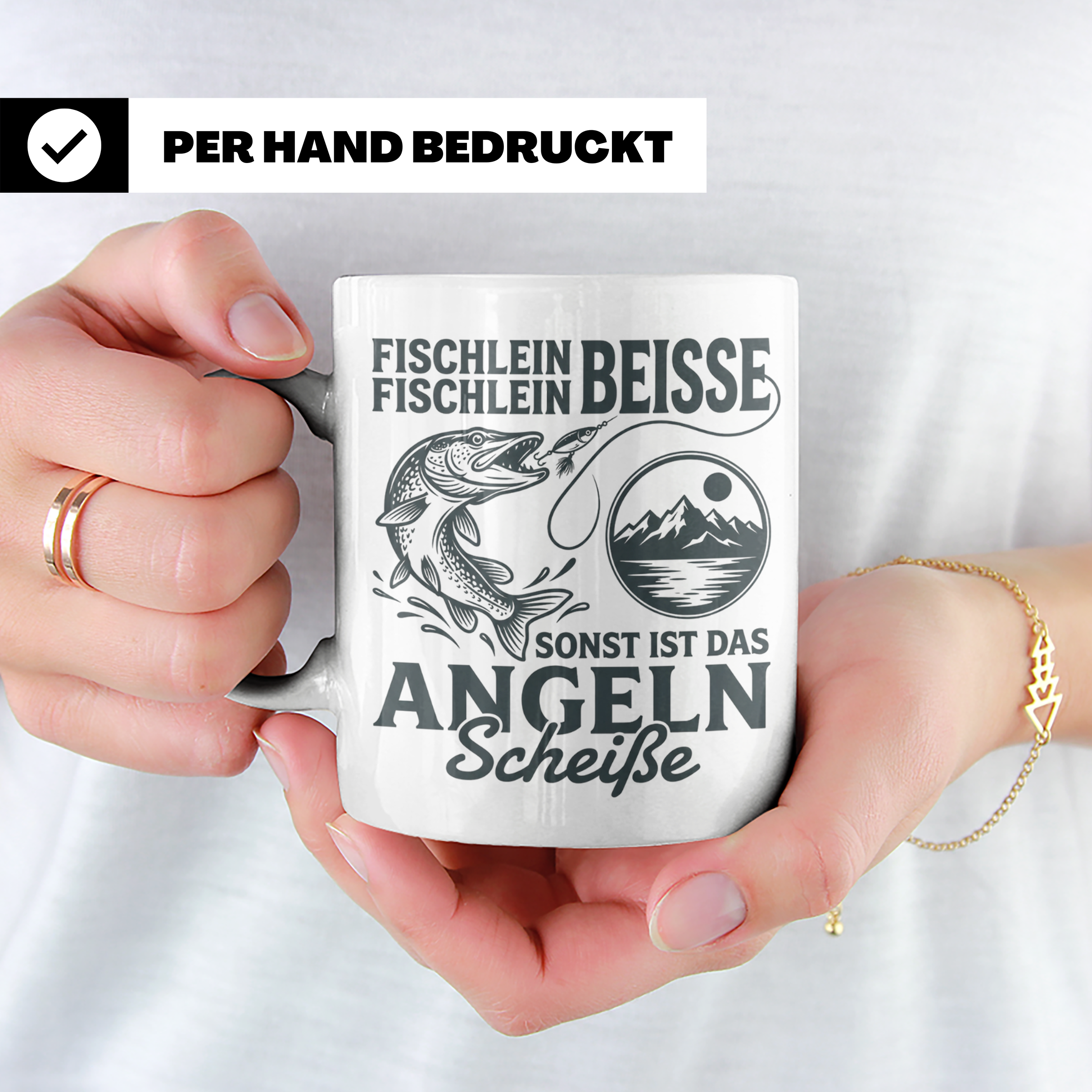 Angler Tasse Hecht Spruch Fischlein Beisse, Lustige Kaffeeta – Weiß [farbe:weiß]
