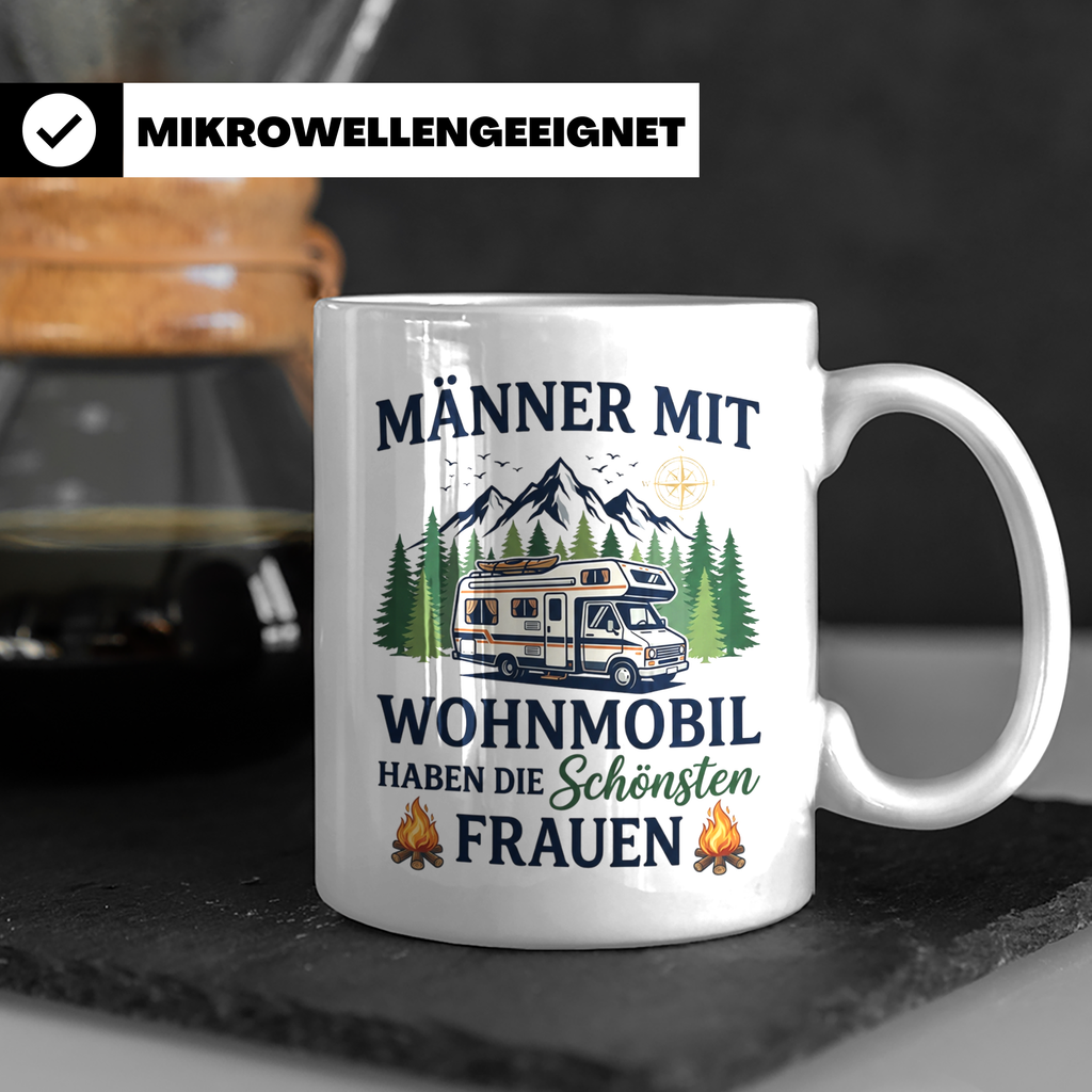 Wohnmobil Tasse Männer mit schönsten Frauen lustiger Spruch  – Weiß [farbe:weiß]