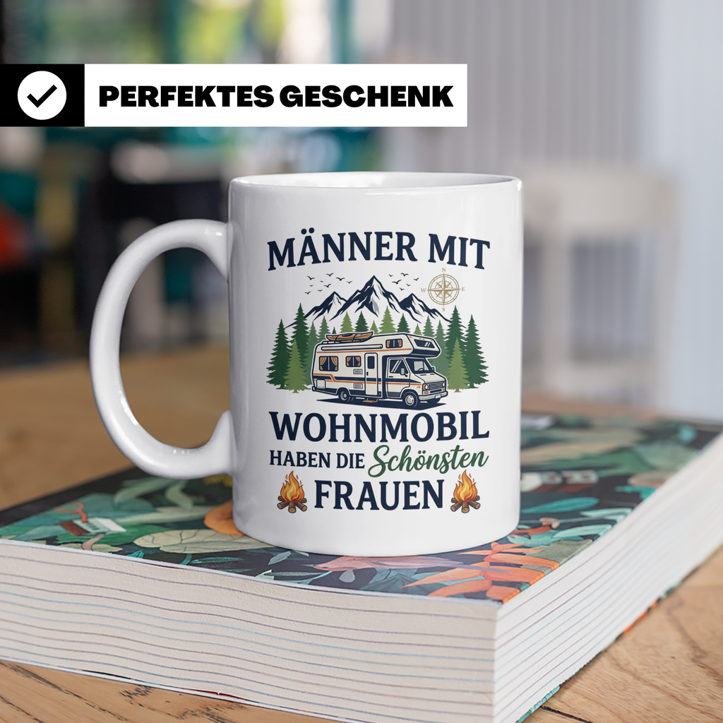 Wohnmobil Tasse Männer mit schönsten Frauen lustiger Spruch  – Weiß [farbe:weiß]