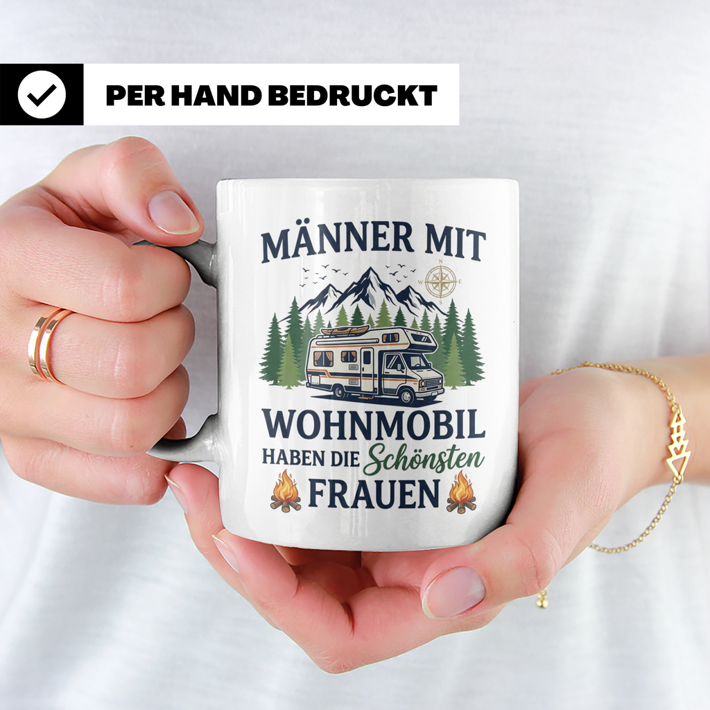 Wohnmobil Tasse Männer mit schönsten Frauen lustiger Spruch  – Weiß [farbe:weiß]