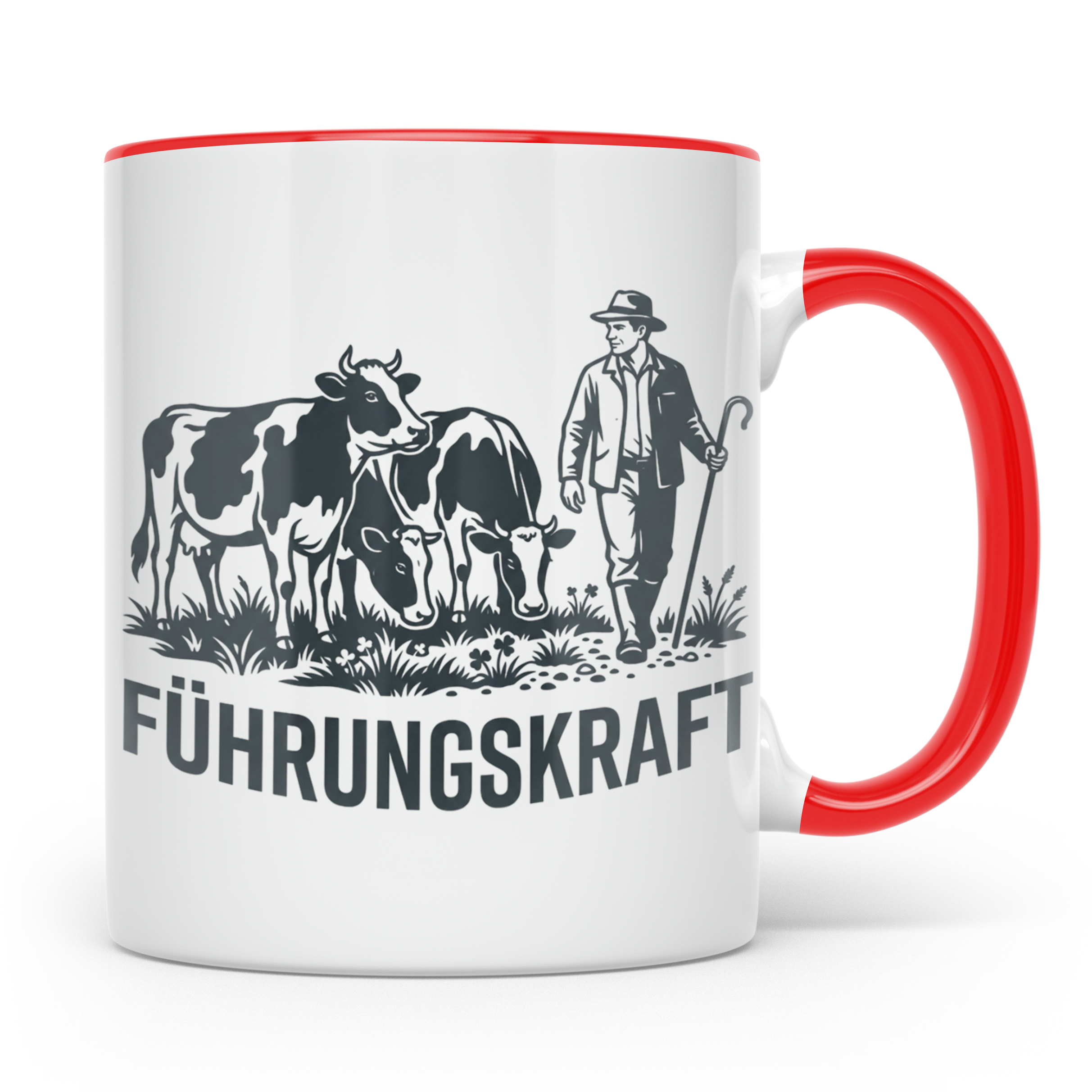 Führungskraft Tasse für Landwirt & Bauer mit Kühen, Lustiges – Rot [farbe:rot]