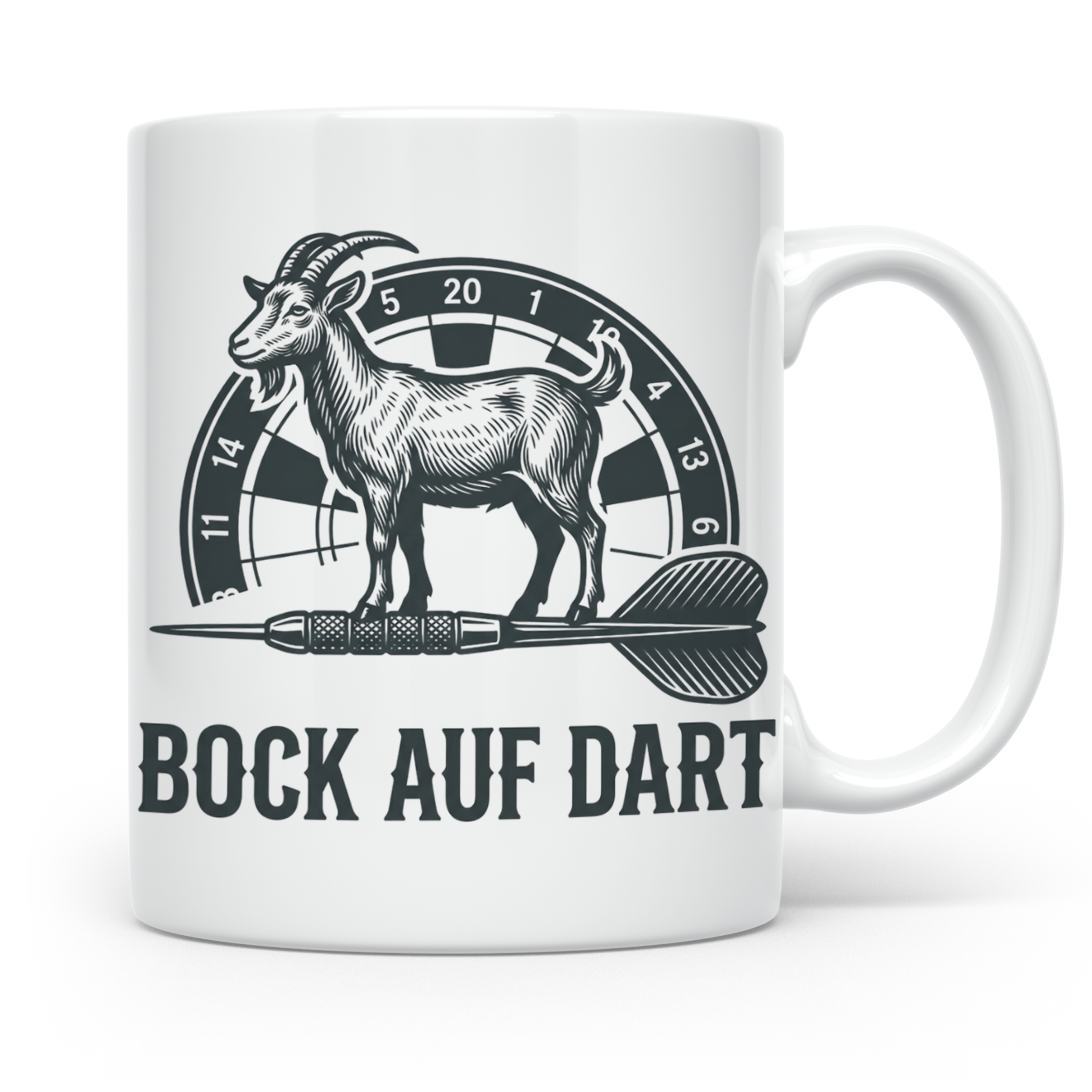 Dart Tasse Bock auf Dart lustig Ziegenbock Motiv Dartscheibe – Weiß [farbe:weiß]