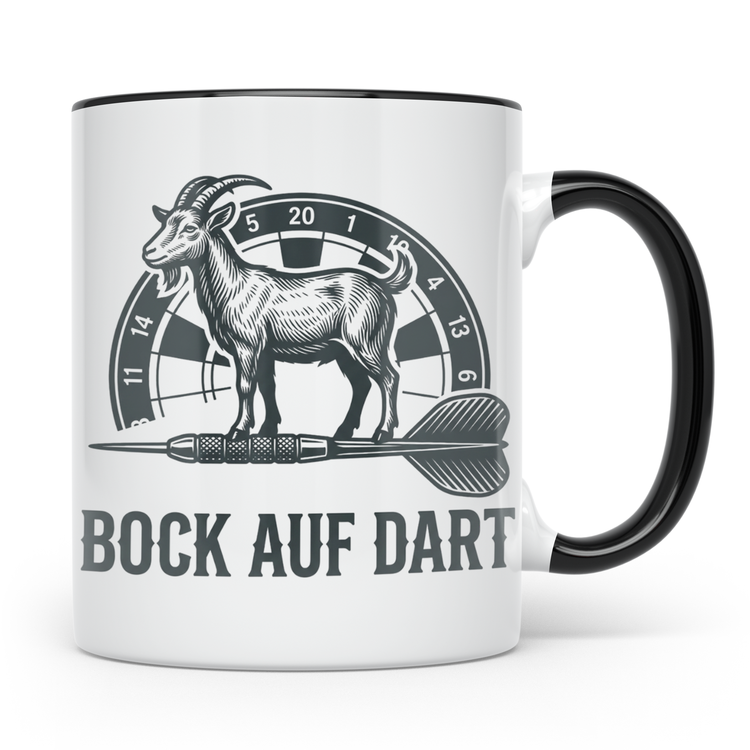Dart Tasse Bock auf Dart lustig Ziegenbock Motiv Dartscheibe – Schwarz [farbe:schwarz]