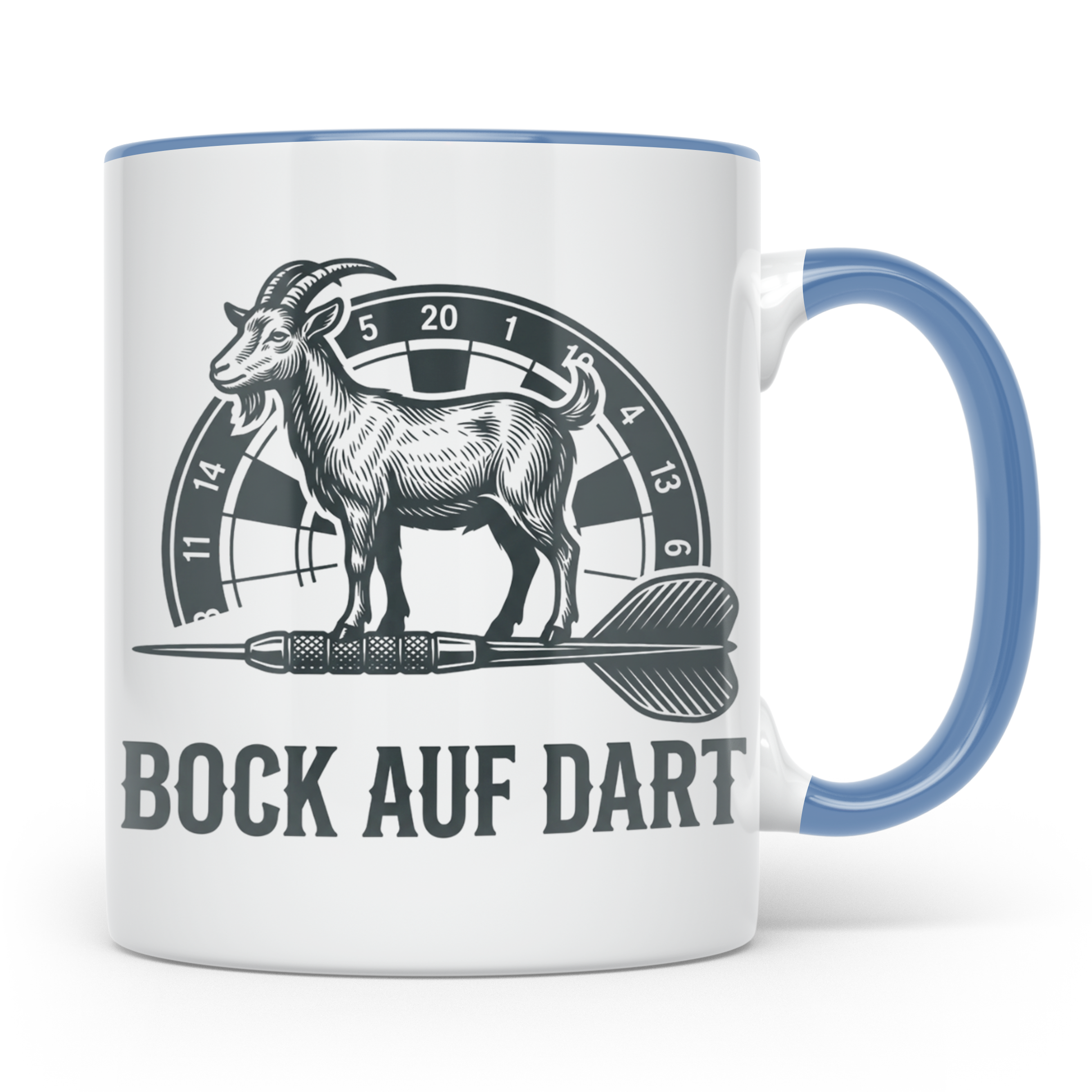 Dart Tasse Bock auf Dart lustig Ziegenbock Motiv Dartscheibe – Blau [farbe:blau]